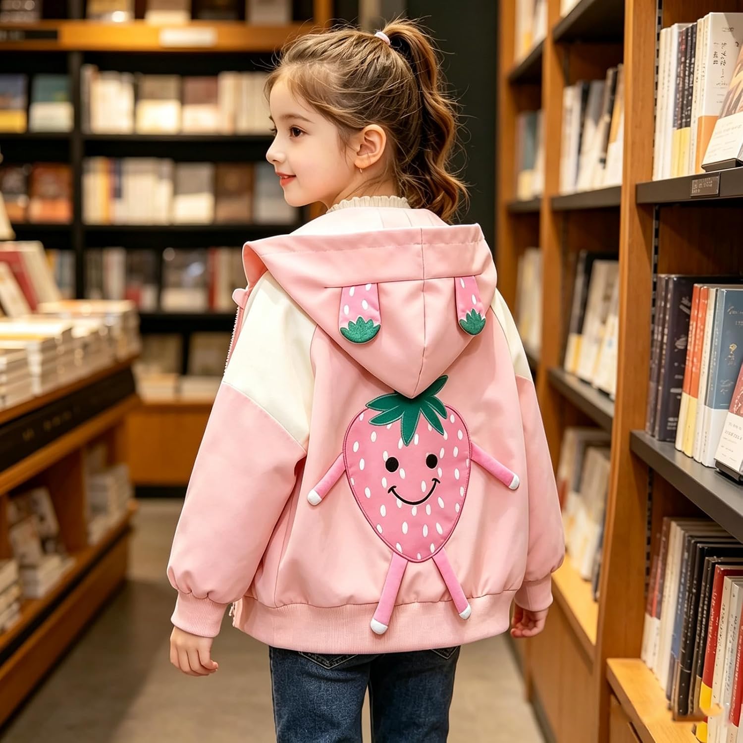 Girls Hooded Jacket Toddler Zip Up Coat with Back Plush Cartoon Kids Lightweight Cute Animal Outerwear