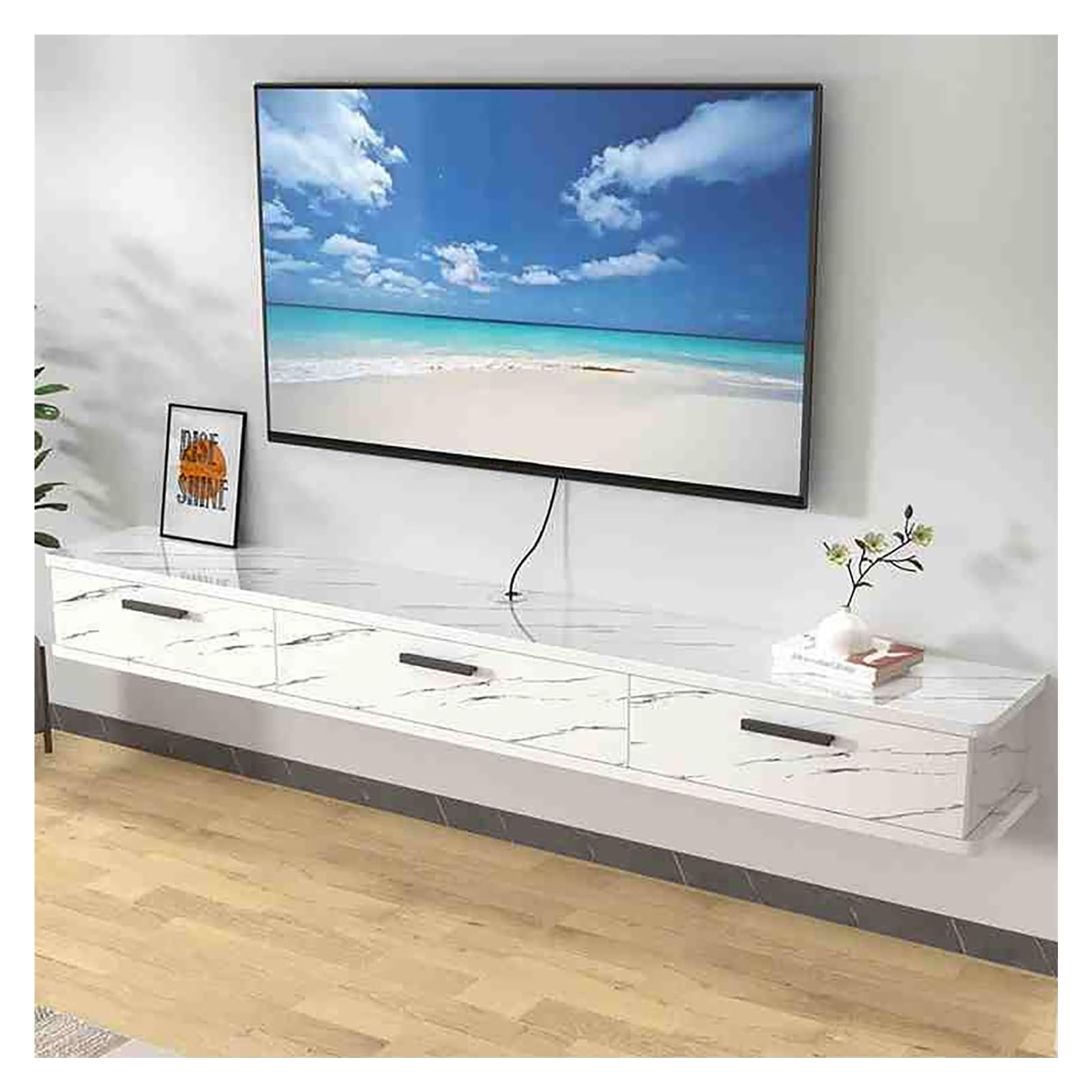 Meuble TV flottant gain de place pour cacher les câbles