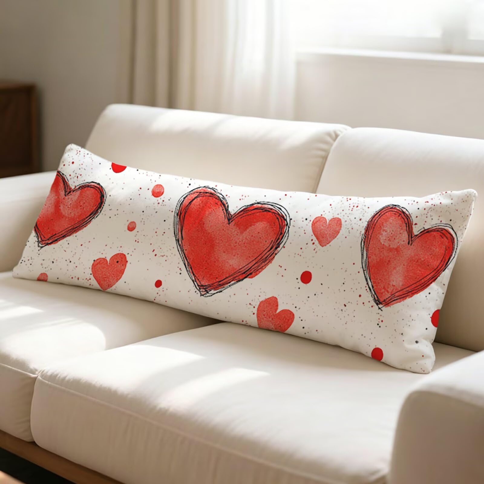 Długa poduszka do spania na biodrze 180 x 60 cm, czerwona poszewka na poduszkę łóżko nadruk dwustronny, miłość aksamitna poszewka na poduszkę, wsparcie ciążowe idealny do spania na biodrze, prezent