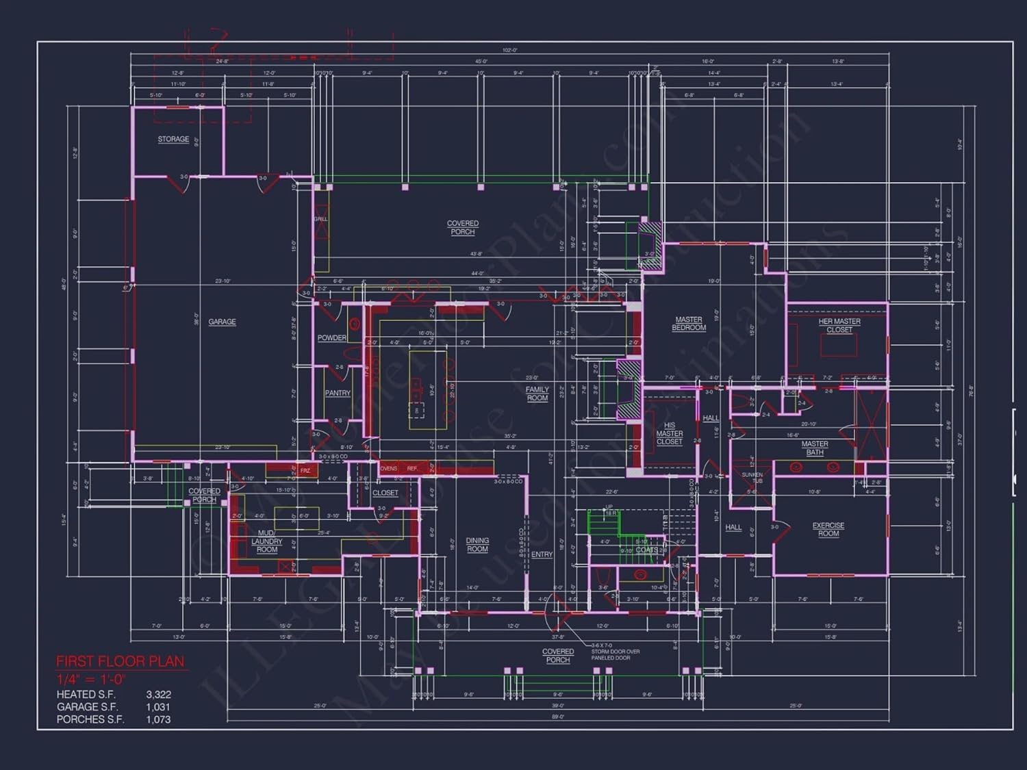 19-1688 HOUSE PLAN - Colonial Revival House Plan: Architectural Floor Designs