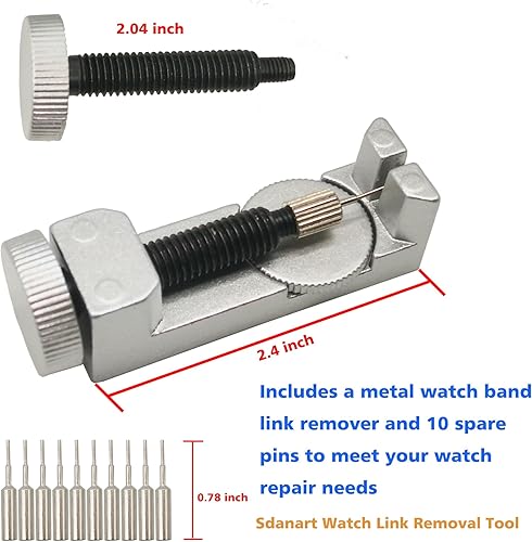 Miniatura 2 de Sdanart Kit de herramientas de extracción de eslabones de reloj, herramienta de extracción de pines de reloj con 10 pines adicionales para removedor