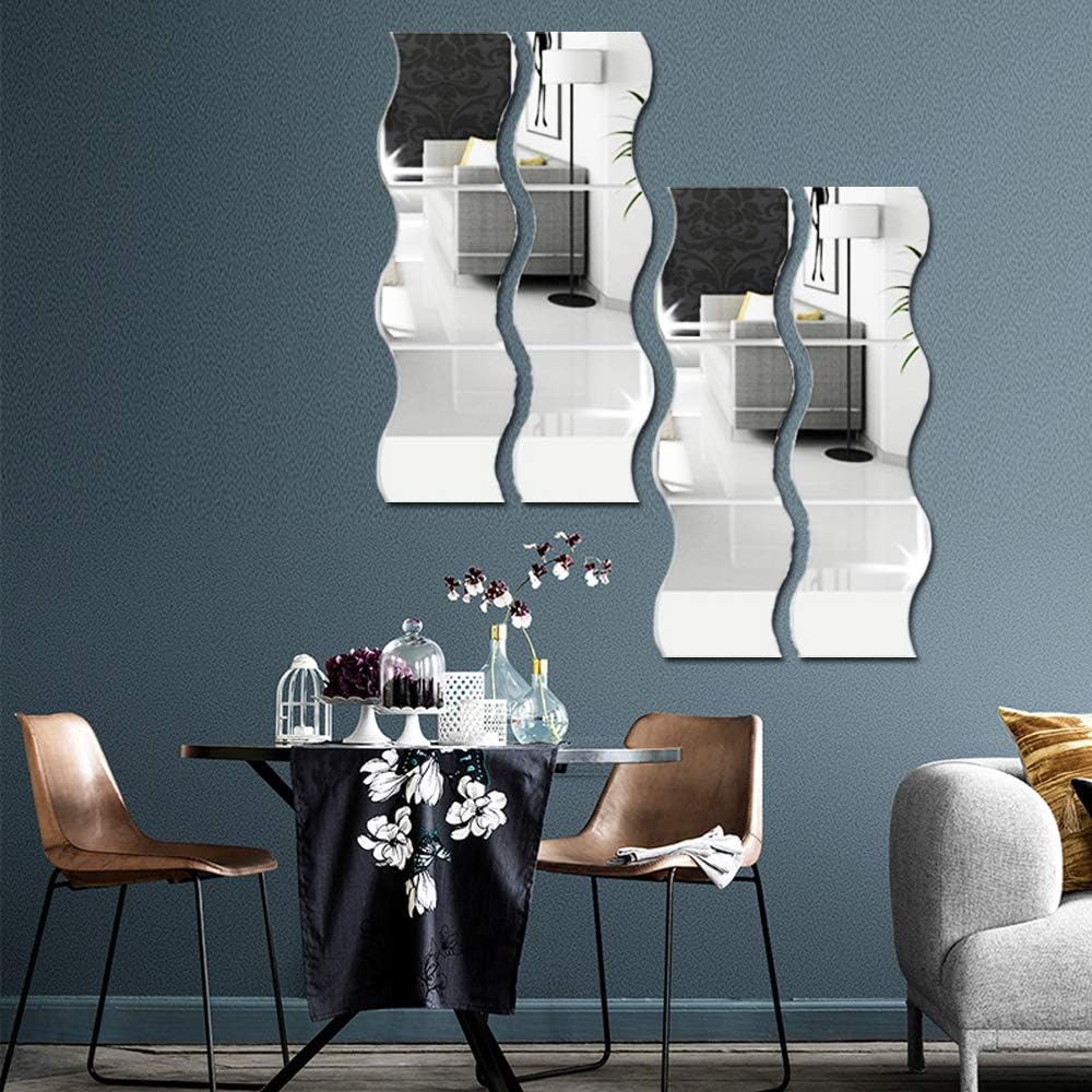 12PCS Wavy Mirror Wall Stickers, 3D Mirror Art DIY Home Decorative Acrylic Wall Sheet Plastic Tiles for Home Living Room Bedroom Sofa TV Setting Decoration Decor Decal