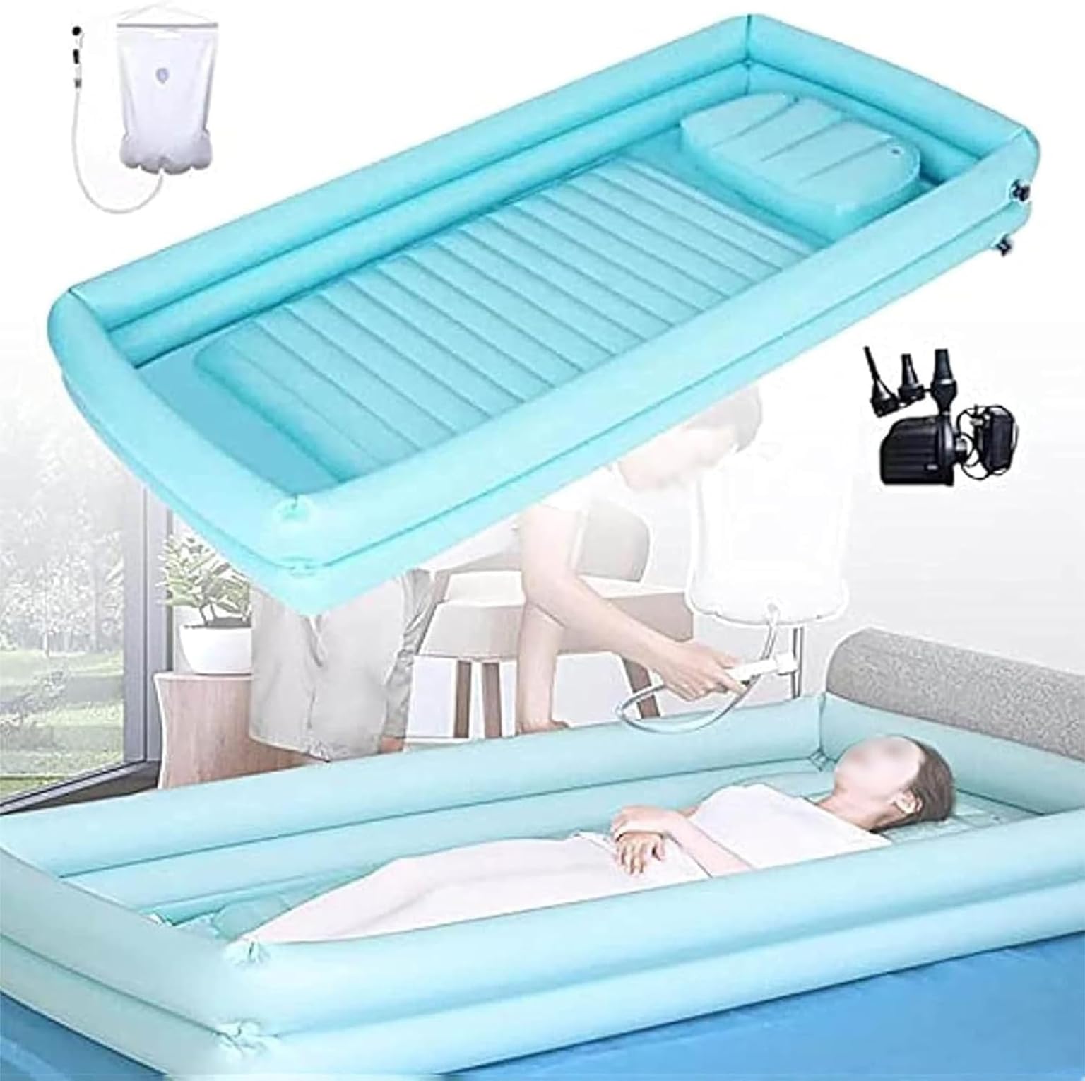 Bañera inflable para enfermos postrados que evita traslados peligrosos