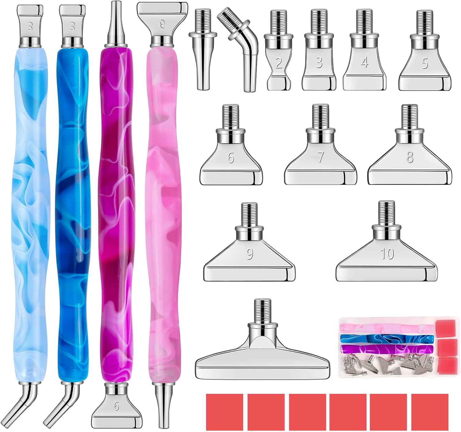 DoreenBow 28Pcs Diamond Art Painting Tools - 4 Diamond Art Pens, Metal Rainbow Tips Kit, Stainless Screw Thread Tips, Ergonomic Accessories for Adults with 12 Clay, Silver