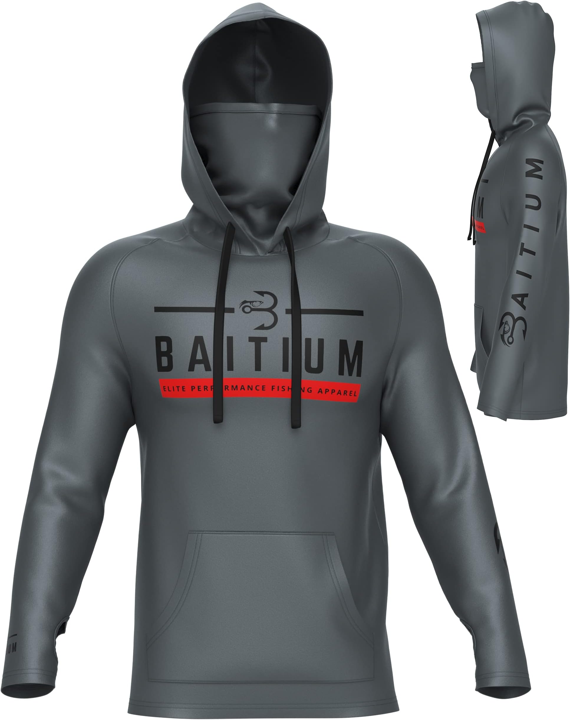 BaitiumFishing Shirts for Men,UPF50 Hooded Long Sleeve with Gaiter, Sun Protection Dry Fit Apparel, Face Mask, Fishing Clothes