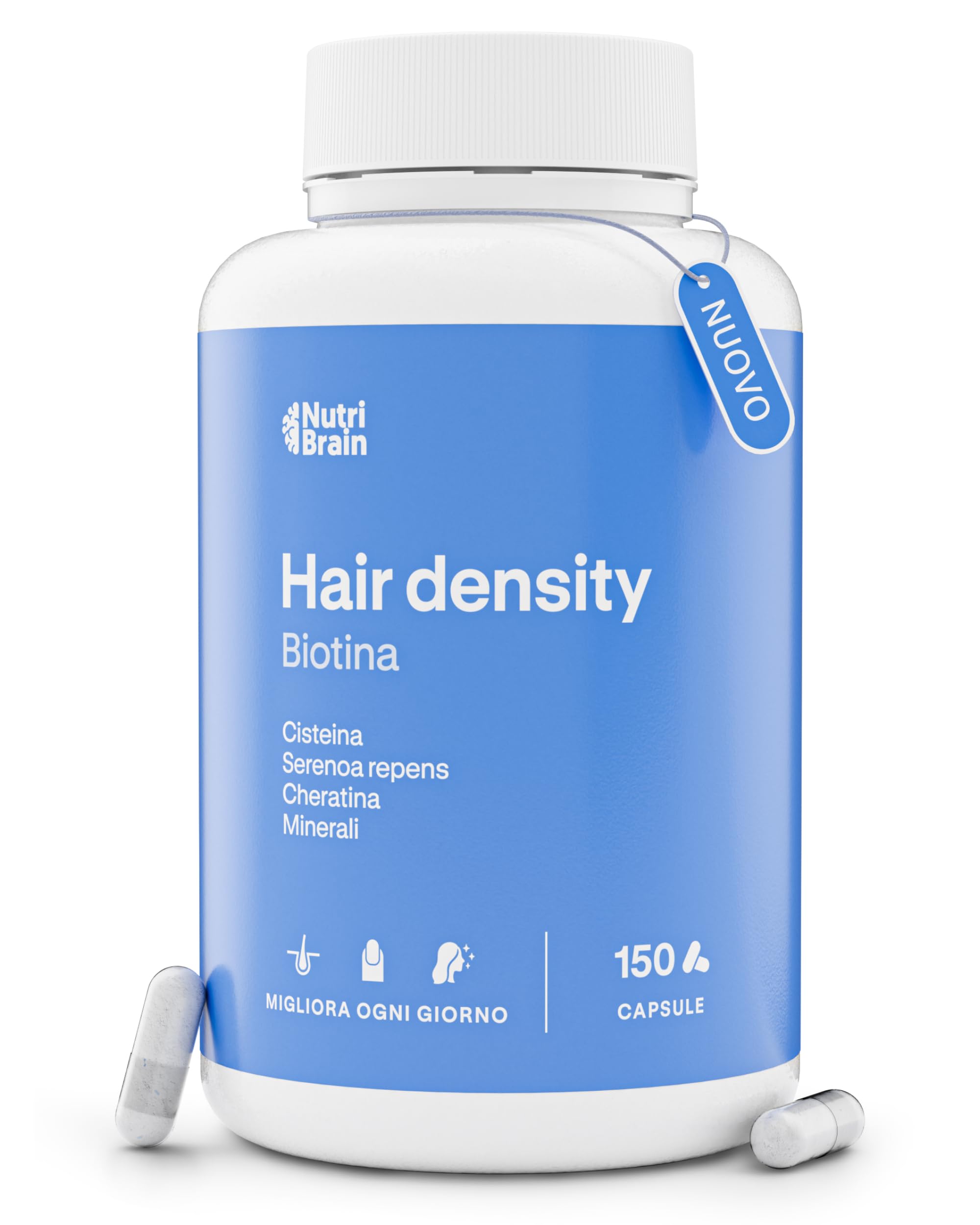 Hair Density Anticaduta Capelli | Biotina, Cheratina, Zinco, Saw Palmetto | 150 capsule | 5 mesi | Con Cisteina, Selenio e Rame | Integratore per capelli e unghie | Donna e Uomo