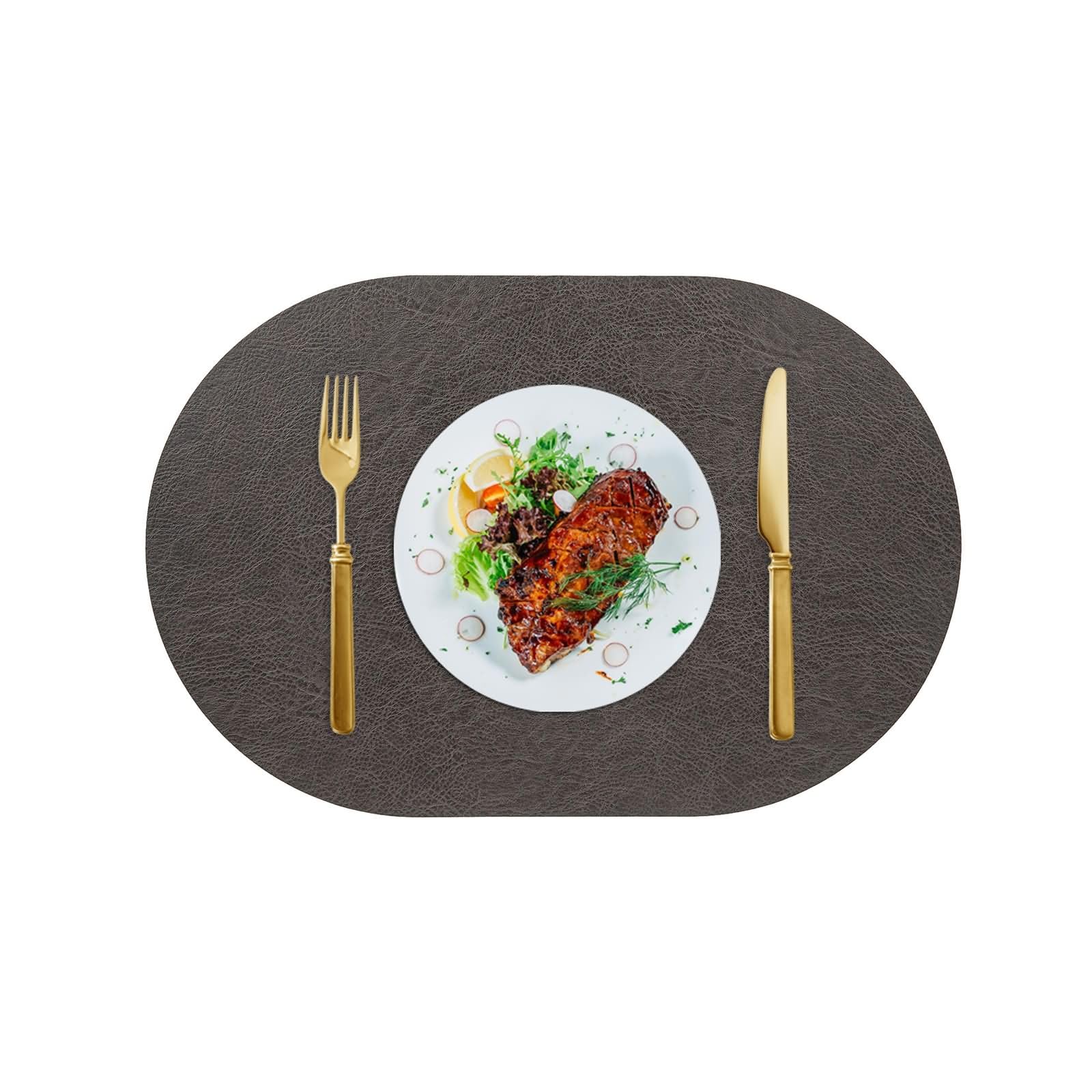 Mantel Individual 6 Unidades, 30 x 45 CM Café Negro Cuero PVC Mantel Individual para Mesa de Comedor, Color Sólido con Oval
