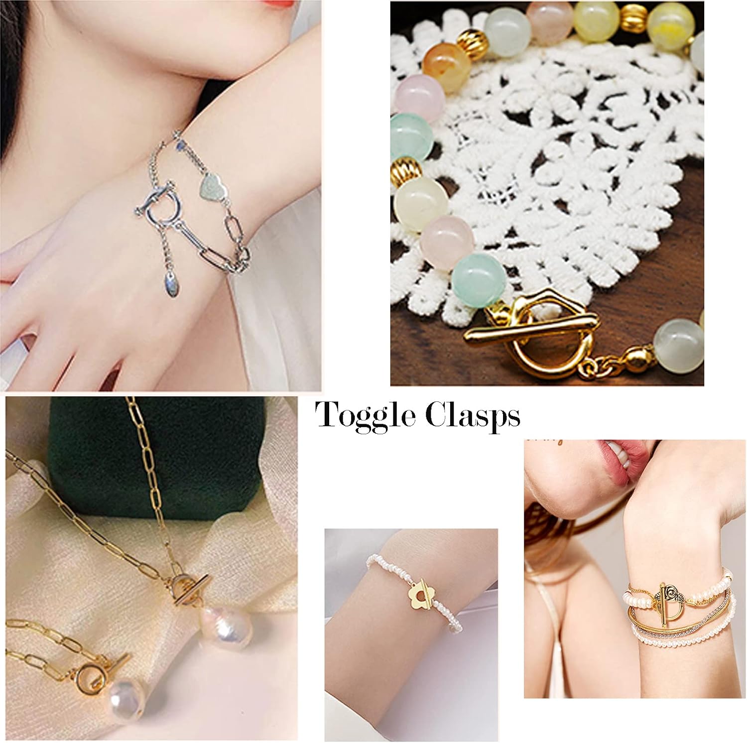 PH PandaHall 100 Sets Toggle Clasps T-bar Closure Clasps IQ Toggle Clasps Tibetan Alloy Toggle Jewelry Clasps Metal Bar and Ring Clasps Connectors for Necklace Bracelet Jewelry Making, Random Mixed