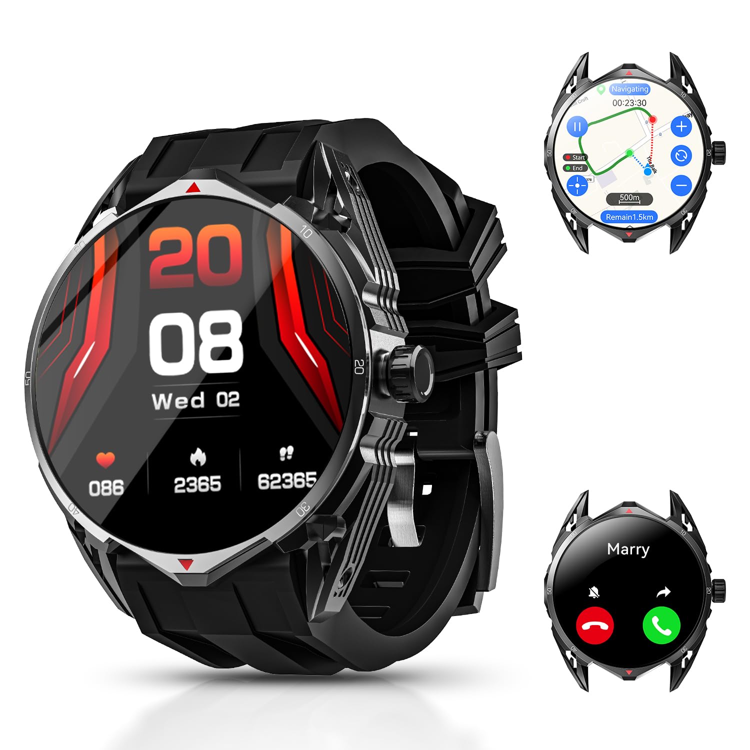 Smartwatch dla mężczyzn, GPS, zegarek sportowy, 1,6" HD AMOLED, 5 ATM, wodoszczelny, metalowy, wojskowy smartwatch, tracker aktywności fizycznej z kompasem, krokomierzem, monitorem snu, pulsometrem