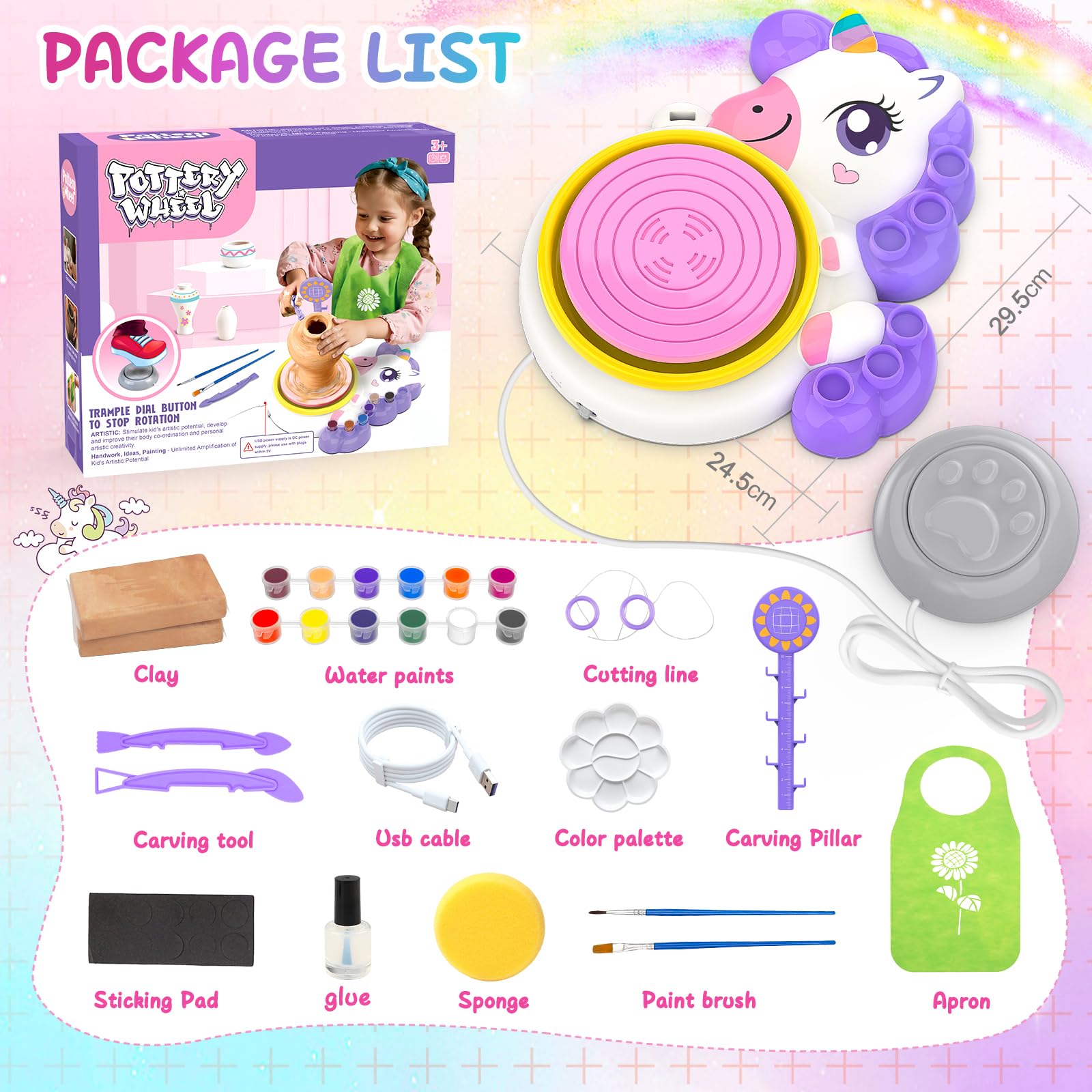 Tour de Poterie Enfant, DIY Pottery Kit avec Argile Autodurcissante, Jeu Creatif Art et Peinture Activite Manuelle, Loisir Créatif Licorne Jouet, Idée Anniversaire Cadeau Fille 3 4 5 6 7 8 9 10 Ans