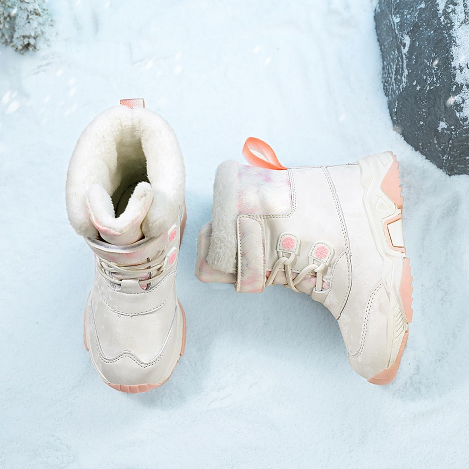 Generisch Bottes de neige avec semelle épaisse, doublure en peluche, chaussures d'extérieur chaudes pour bottes d'hiver antidérapantes avec rembourrage renforcé