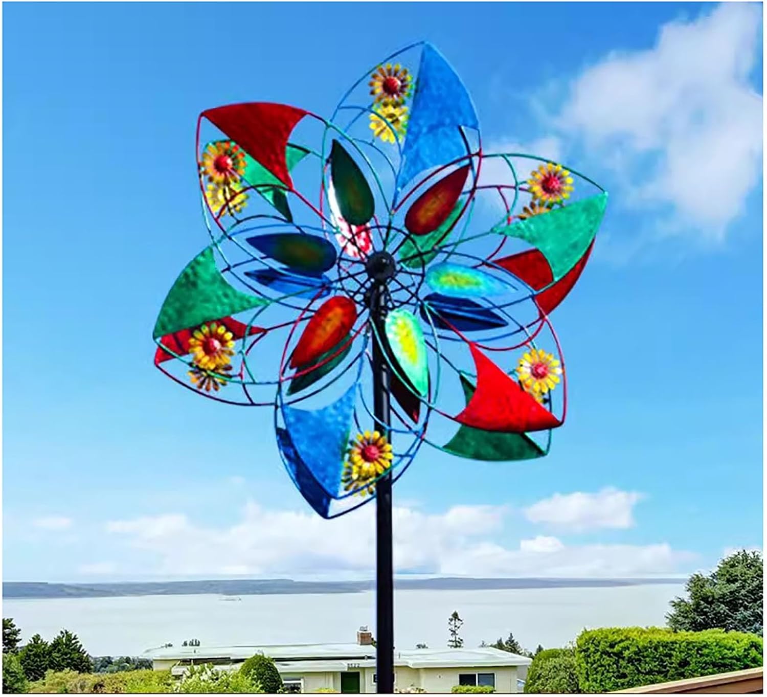 Outdoor Pinwheel Garden Decor, Dual Direction Vibrant Colorful Wind Spinners with Garden Stakes for Yard Garden Backyard Lawn Decorations (Style)