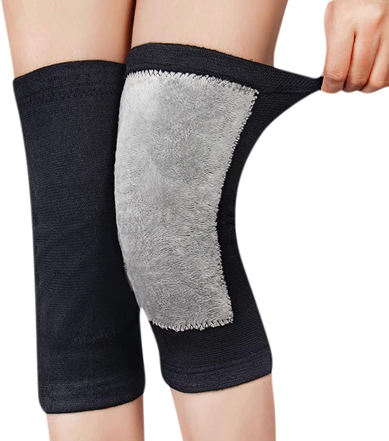 1 Pair Compression Knee Sleeve for Men Women, Thickened Cotton Lined Warm Thermal Knee Brace Leg Support for Running Pain Management Arthritis Pain Relief