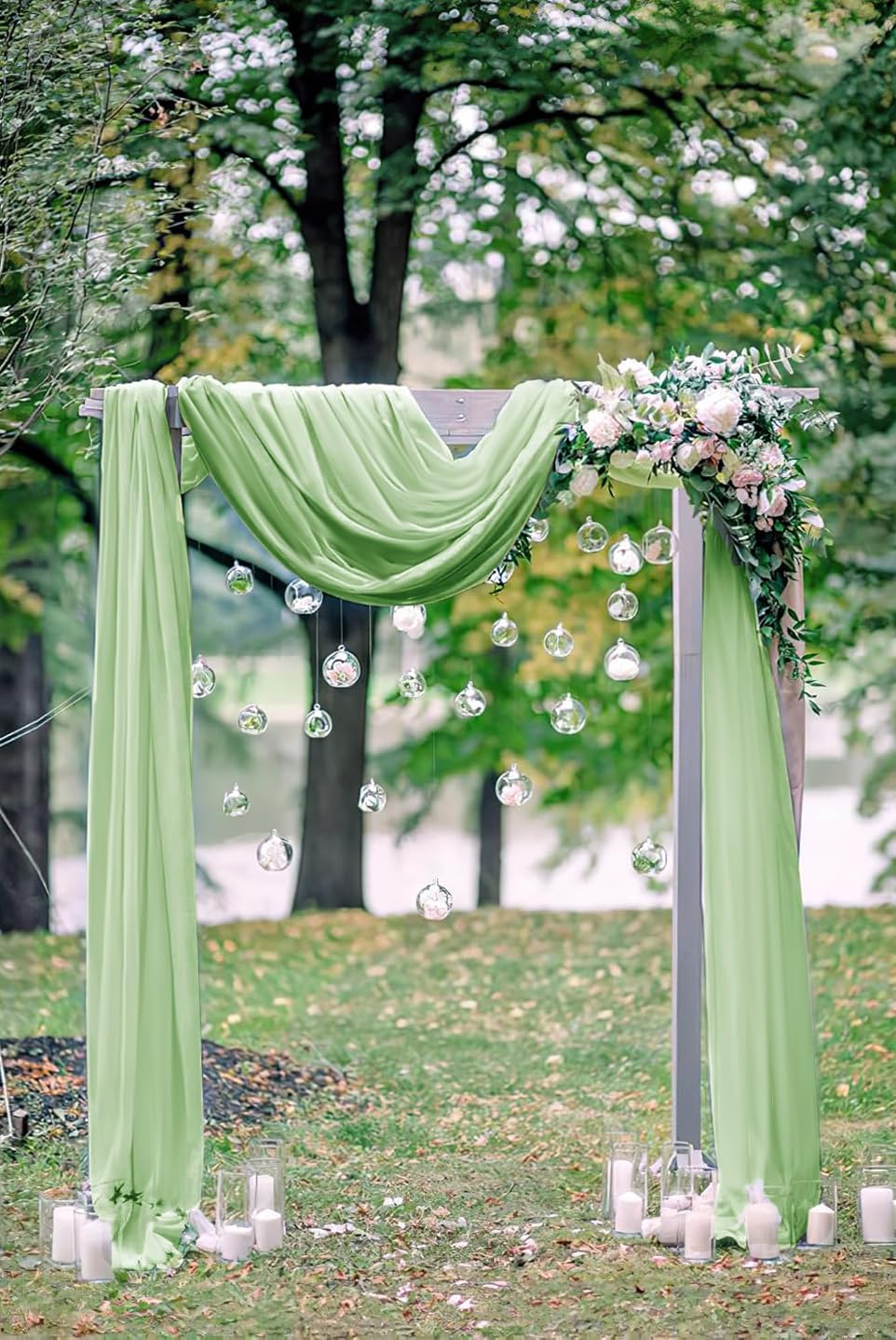 Amazon.co.jp: セージグリーン ウェディングアーチドレープ 2パネル 6