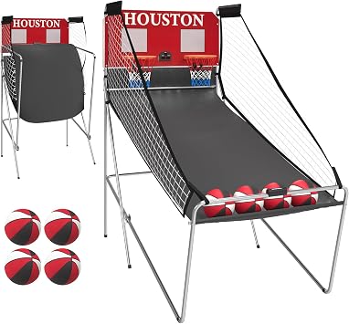 Basketball Arcade Game Indoor, Dual Shot Electronic Basketball with 8 Play Modes, LCD Score Display, and 4 Rubber Balls, Indoor Basketball Arcade Game for Home, Red