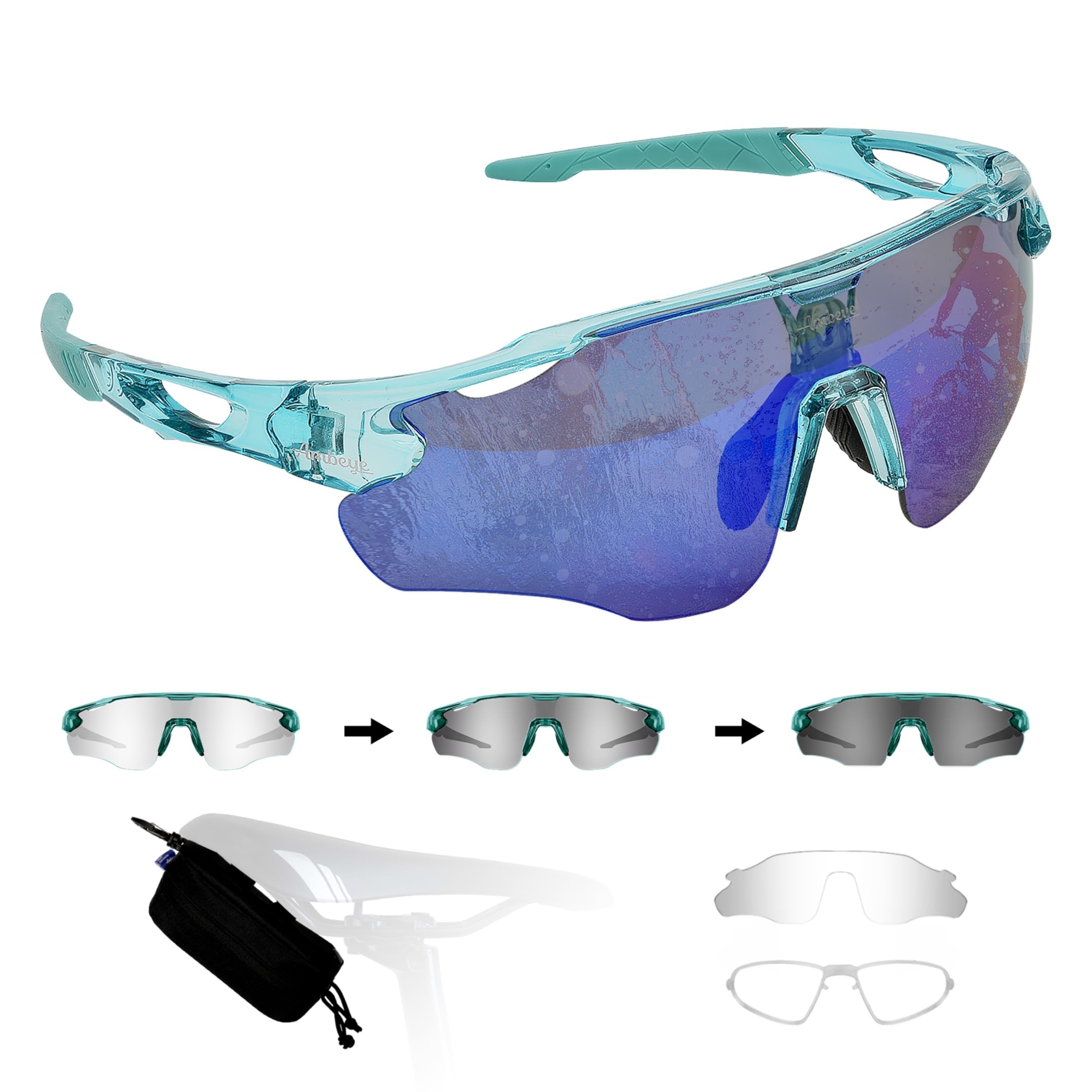 Occhiali da ciclismo fotocromatici intercambiabili lenti PC Revo UV400 protezione MTB occhiali sportivi ciclismo triathlon corsa occhiali da sole per donne uomini specchio blu menta
