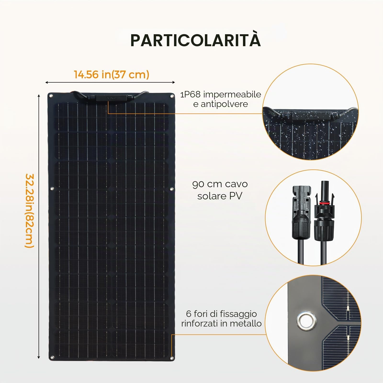 Pannello solare flessibile 50 W, nero, 19,8 V, monocristallino, per batterie 12 V, camper, barca, yacht, impianto tetto piatto, mattoni, balcone, casa