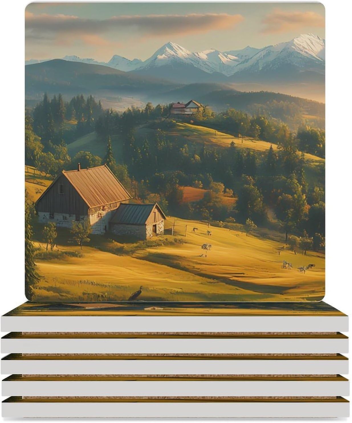 Carpathian Mountains Ukraine Coasters for Drinks Square Table Coasters Set Cup Mats with Cork Base