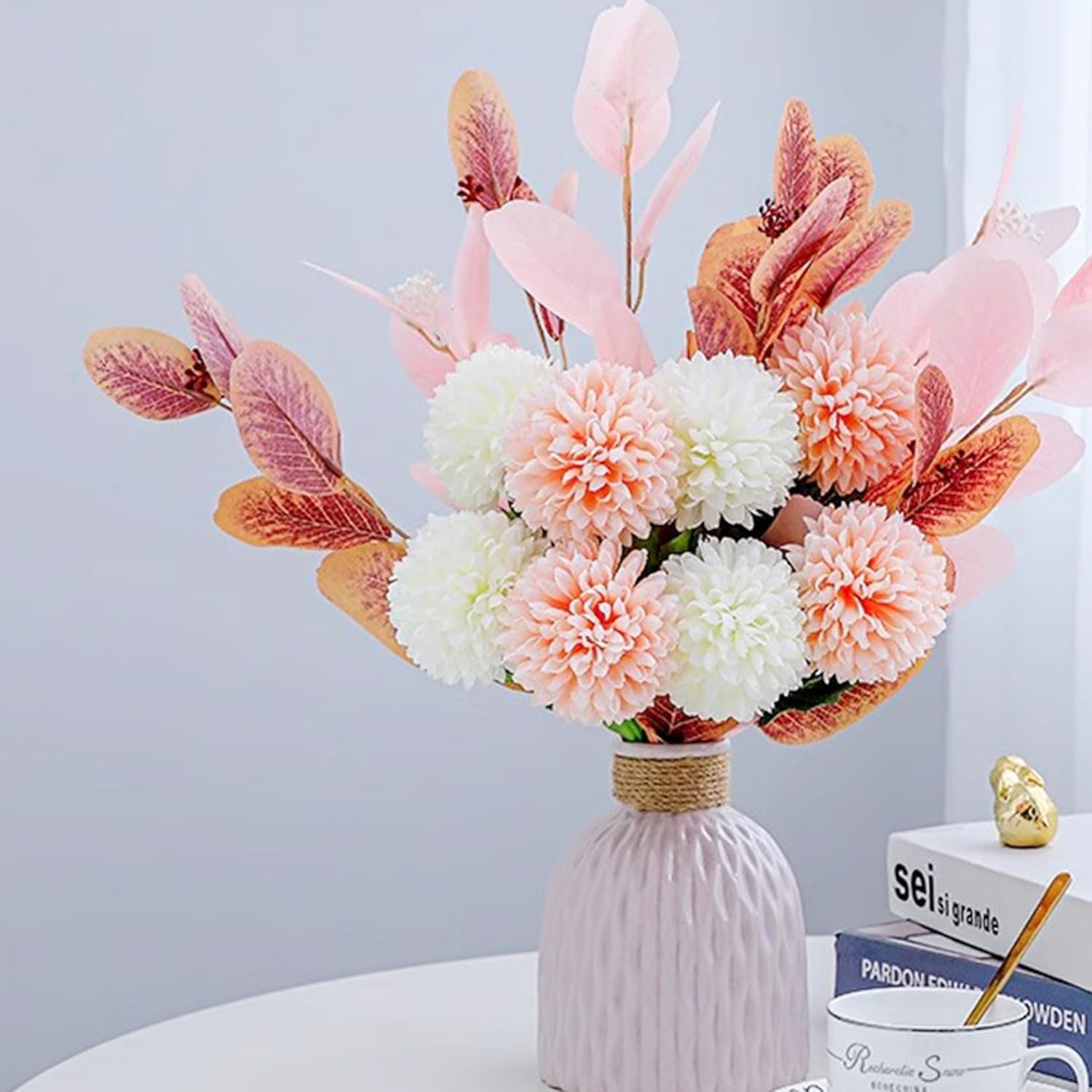 HinyoCo 36 Pcs Artificial Chrysanthemums Heads Ball Flowers，Silk Chrysanthemum Ball Bouquet White Bouquets Hydrangea for Home Office Coffee House Parties and Wedding (Light Pink) - Image 5