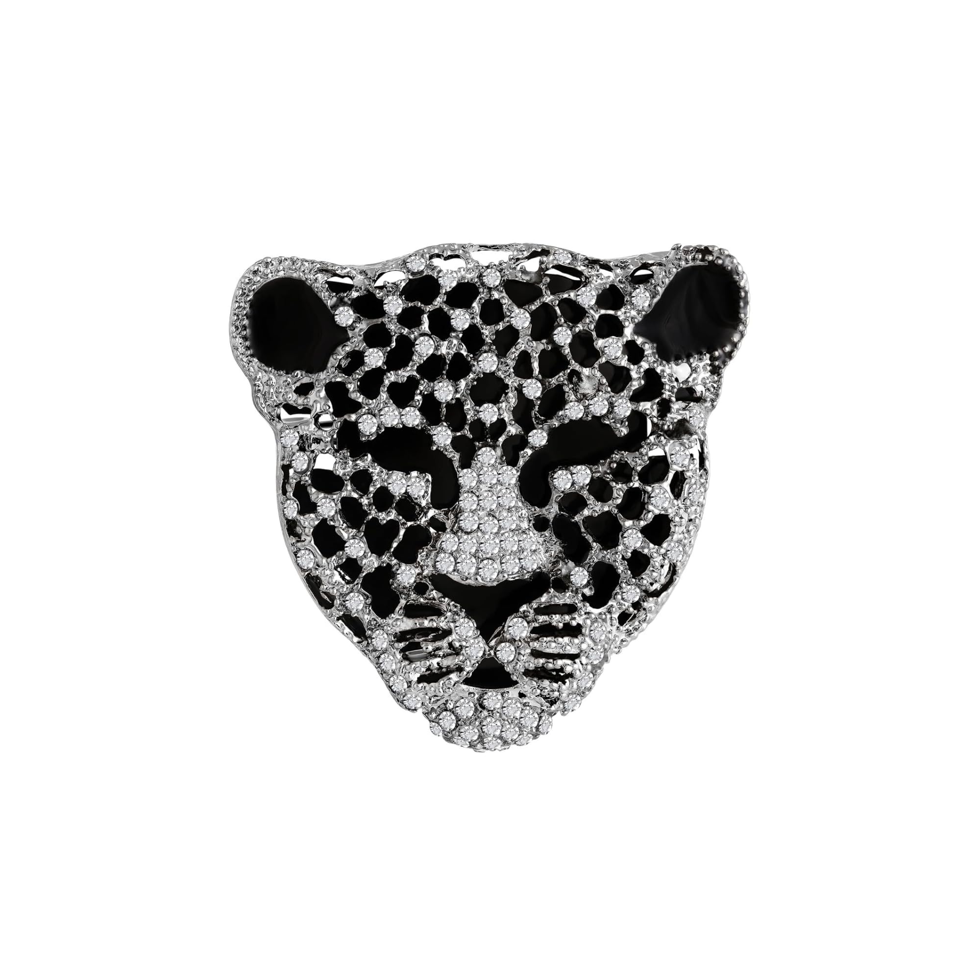Leopard Face Premium Brooch for Men | Crystal Stone Studded Lapel Pin, Silver Black Alloy Suit Brooch for Wedding, Blazer Coat | Sherwani Accessory, 5 x 5cm-image-46