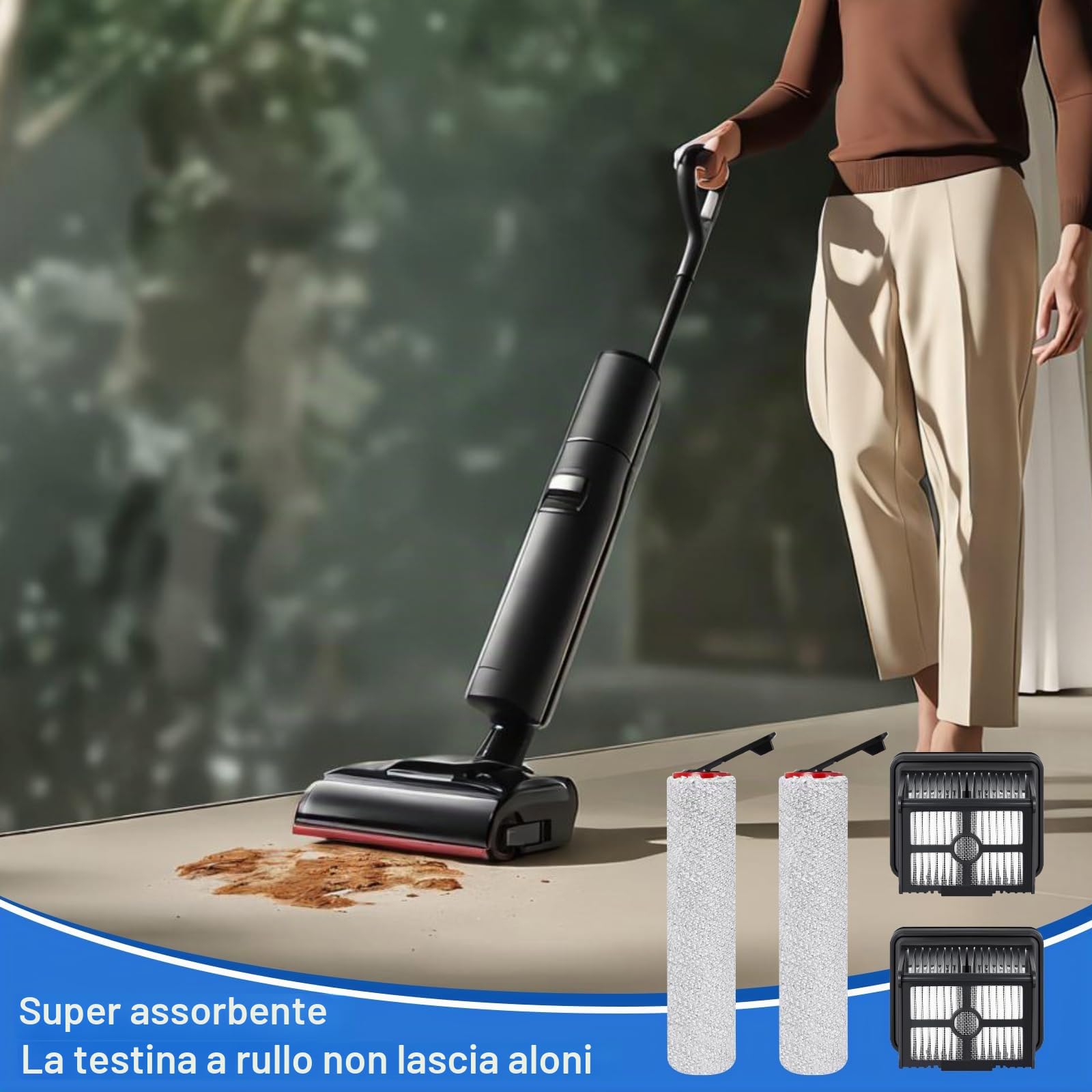 Spazzole a Rullo e Filtro HEPA Ricambi per DREAME H15 Pro/H15 Mix/H15 Pro FoamWash/H15S/H12 Pro FlexReach Aspirapolvere Lavapavimenti (2 Spazzole a Rullo + 2 Filtri HEPA + 1 Spazzola di Pulizia)
