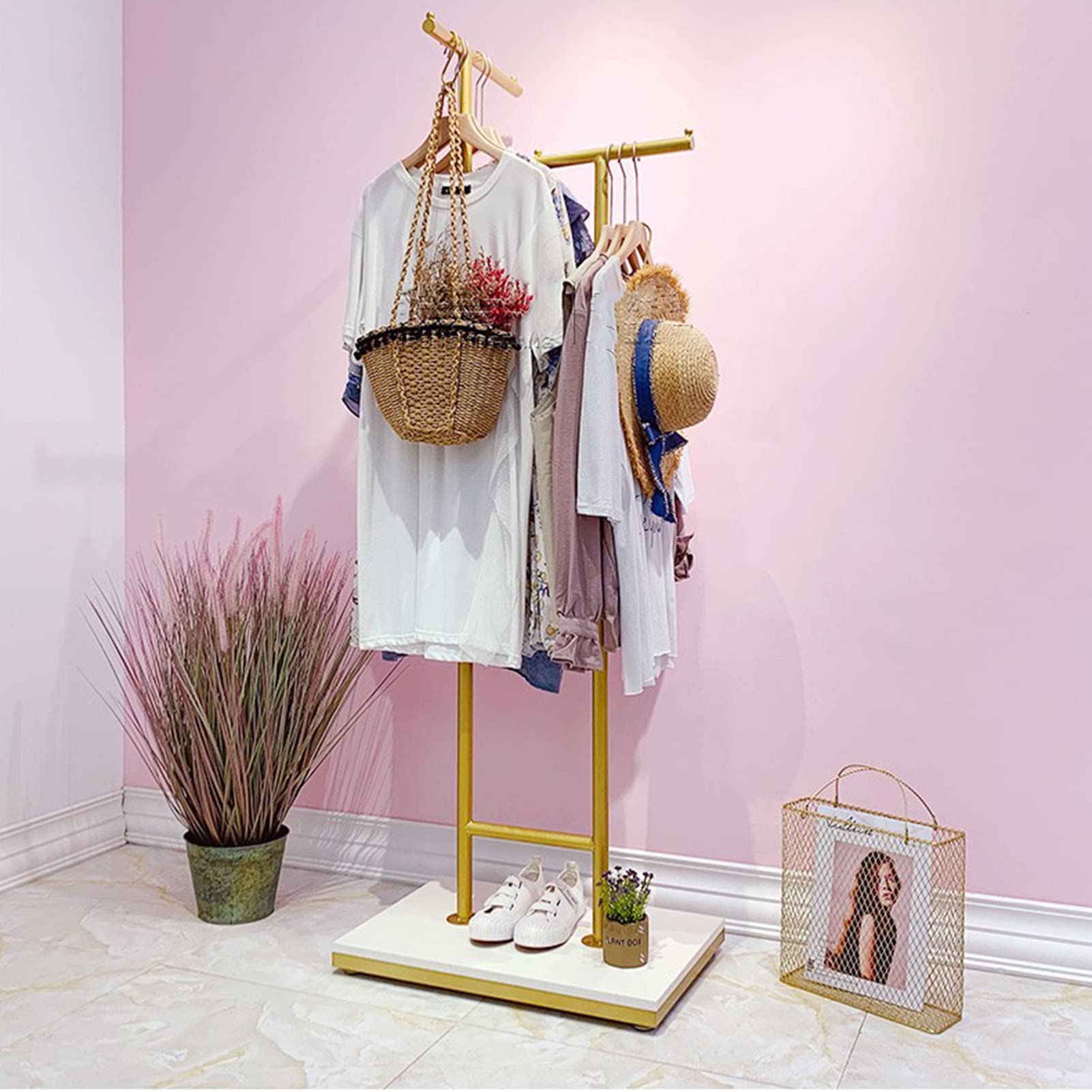 Semplici espositori in Metallo per Negozi di Abbigliamento, Porta Abiti Dorato a 2 Vie, espositore per Camicie da Abito, organizzazione Porta Abiti da Appendere al Portico, Ver