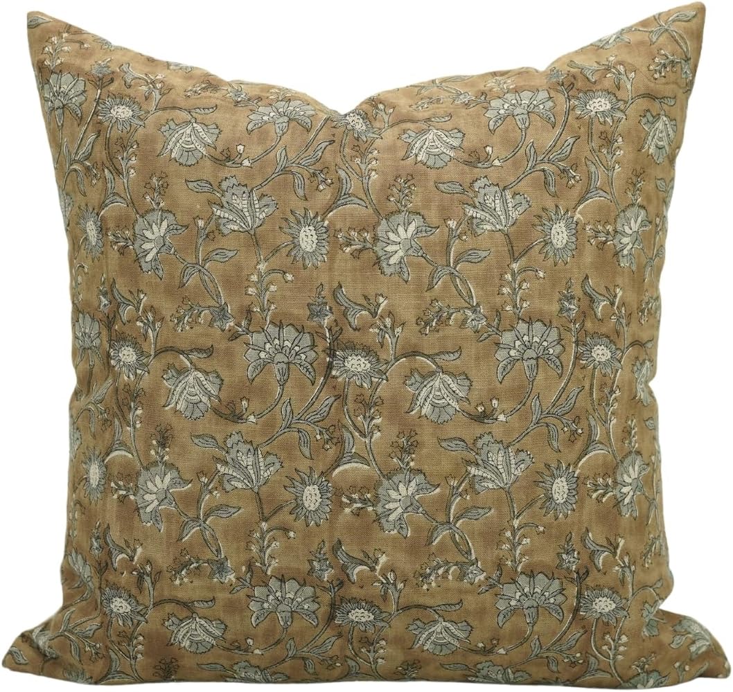 Handmade Block Print Decorative 18X18 Inches Throw Pillowcase Cushion Cover with Hidden Zipper for Sofa, Couch, Farmhouse, Christmas, Fall Decoration, Naayab, Blue