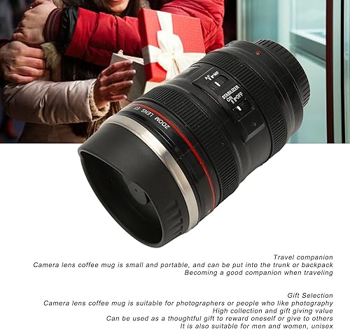 Miniatura 3 de Taza de café con lente de cámara, taza de café de acero inoxidable para fotógrafo, taza de café de viaje con tapa, forro interior de acero