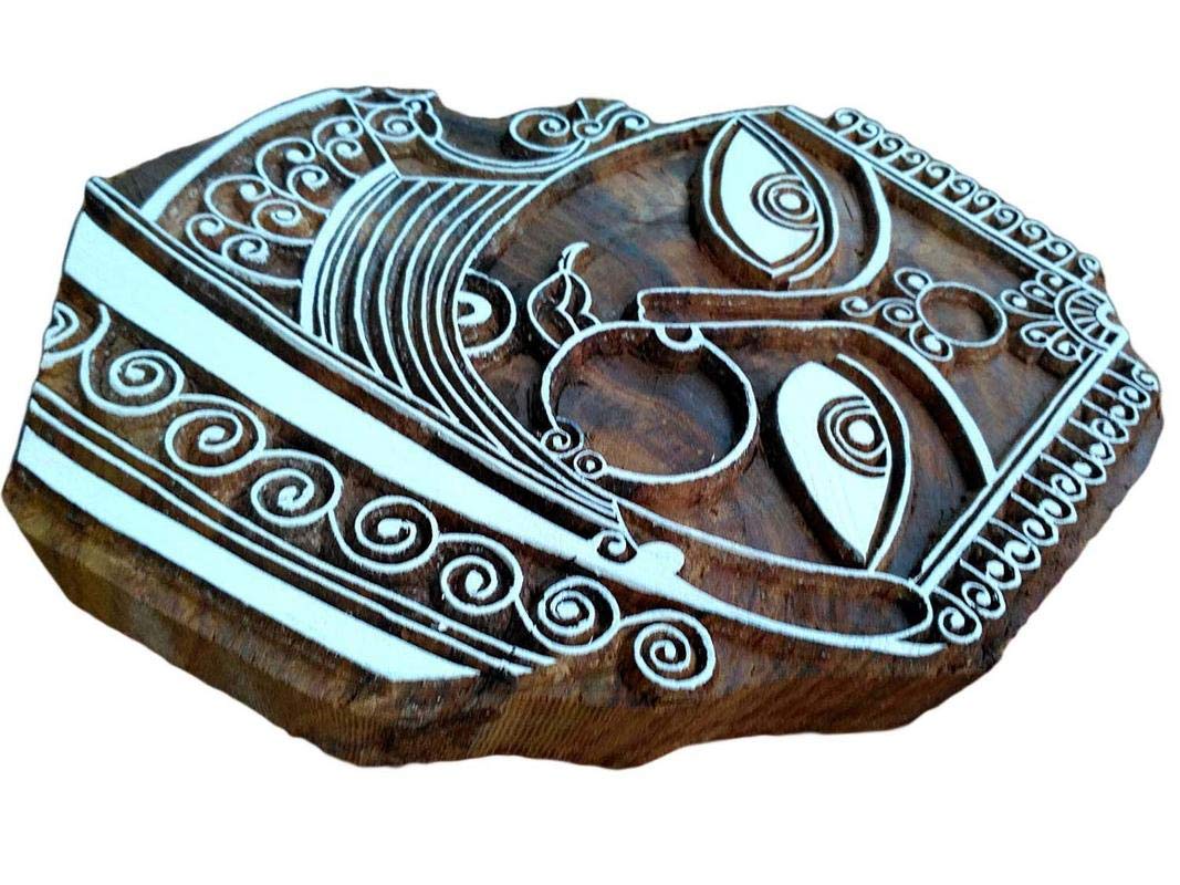 Women Face Carved Wooden Printing Block Stamp Indian Print Textile Fabric Border