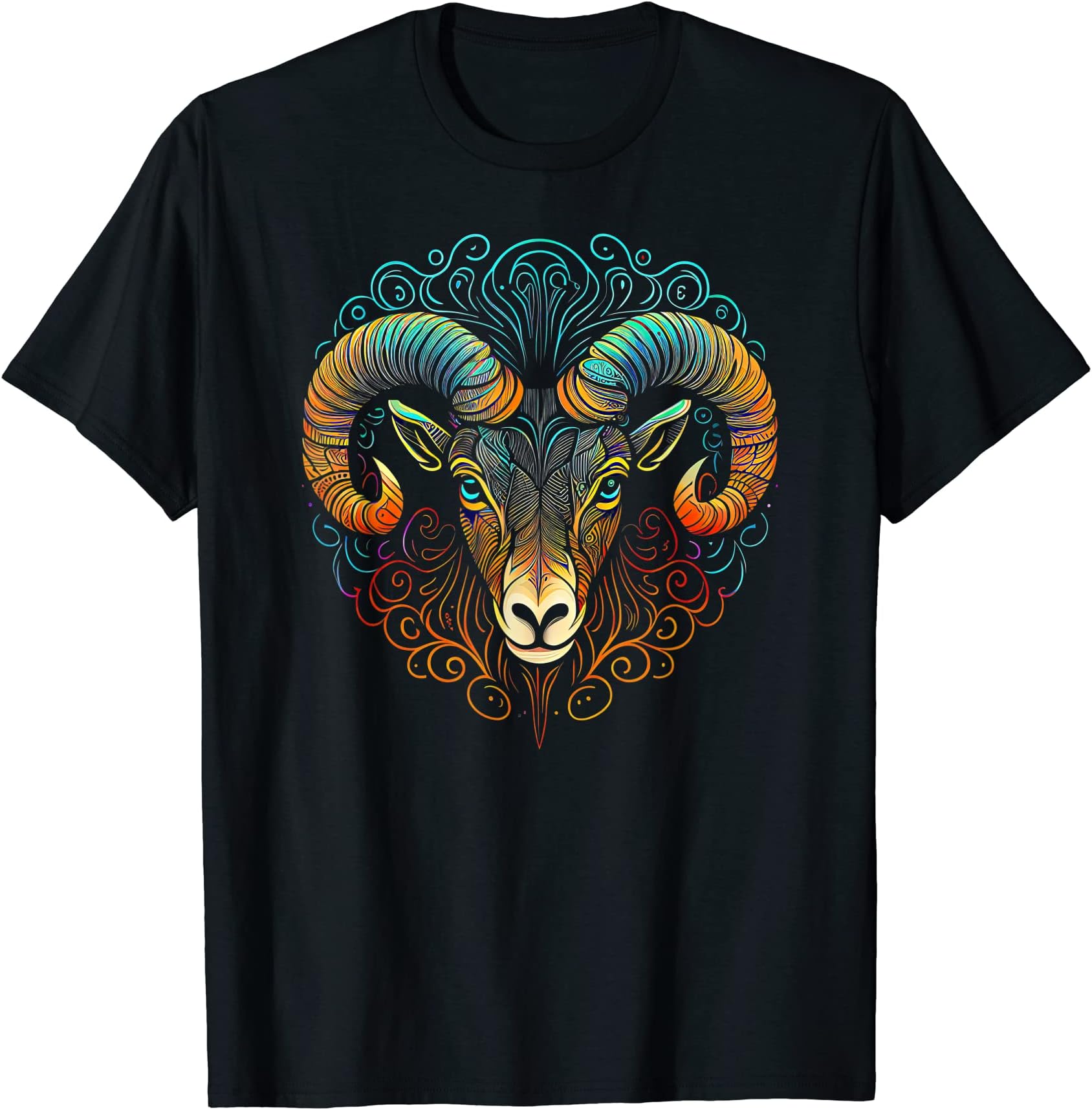Ram Face and Head Colorful Mandala Pattern - Ram T-Shirt