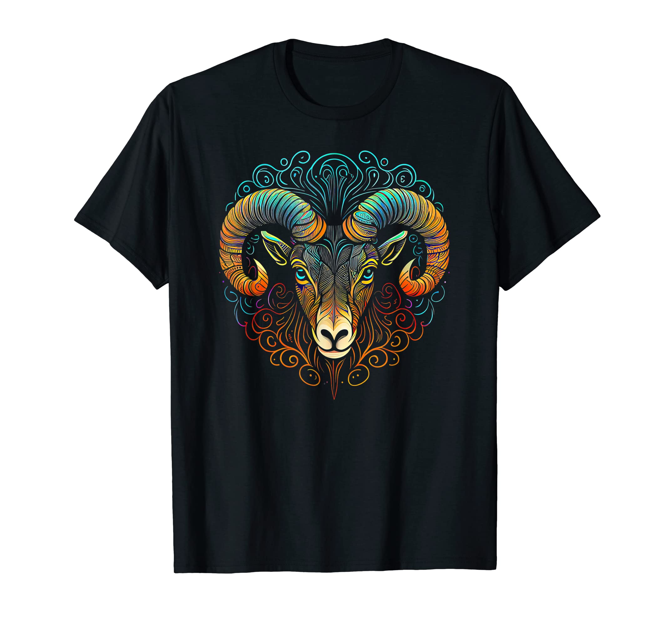 Ram Face and Head Colorful Mandala Pattern - Ram T-Shirt