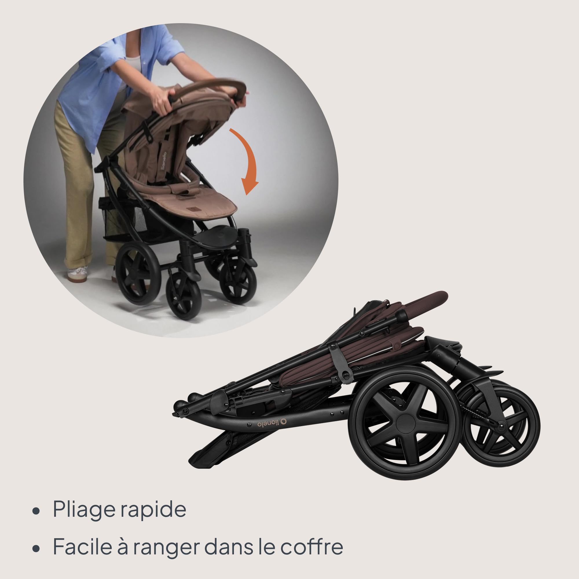 Lionelo ANNET PLUS Poussette, Bebe à 22 kg, Auvent XXL, pliage rapide | Chancelière Moustiquaire Porte-Gobelet, Réglage du Dossier Jusqu’à la Position Couchée, Harnais à 5 points, Roues EVA