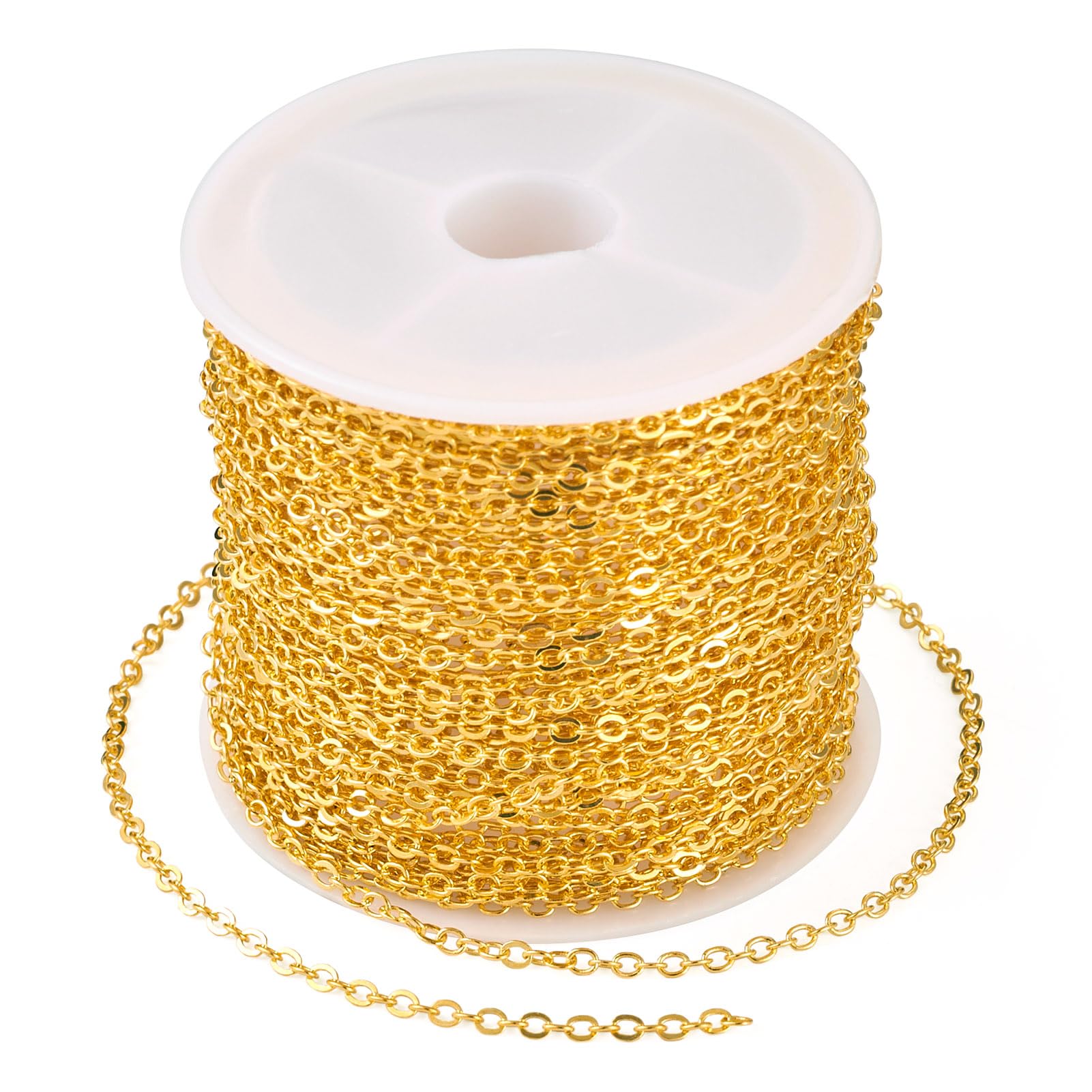 Spritewelry 10M Golden Cable Chains Brass Coated Iron Soldered Chains Flat Oval Links Roll for DIY Bracelet Necklace Jewelry Making 2.5x2x0.3mm
