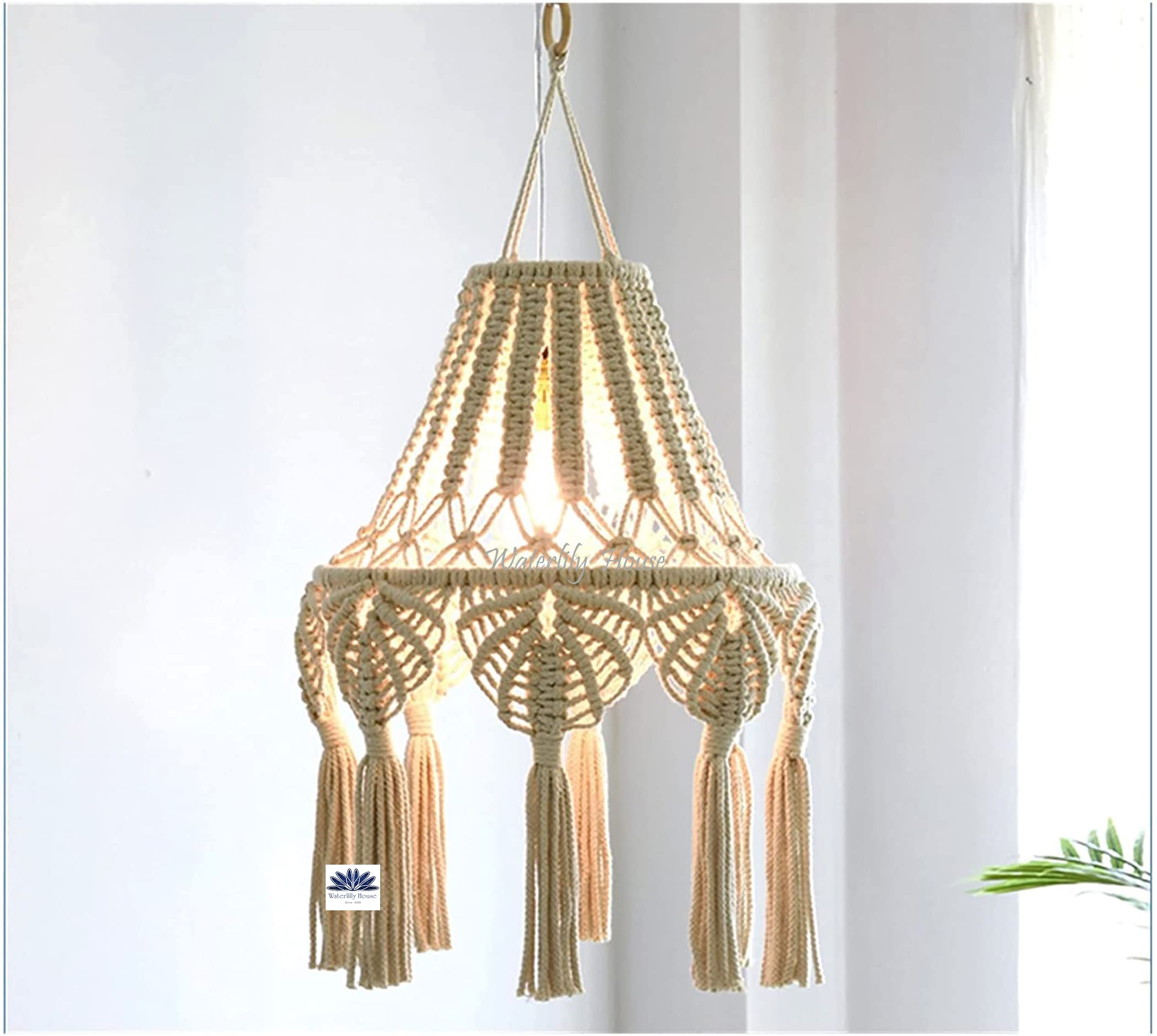 Waterlily House - Macrame Wall Hanging Wall Lamp Coffee Room Decoration Upholstery Decoration Lampshade Bedroom Decor.(Size:30 cm,70 cm)-image-43