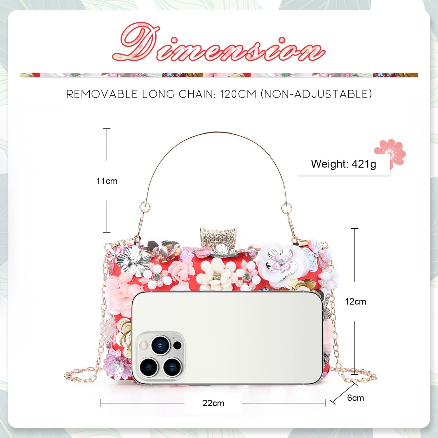 KUANG! Women's Floral Flower Evening Handbags Colorful Rhinestone Clutch Purses Floral Bride Wedding Chain Shoulder Bag