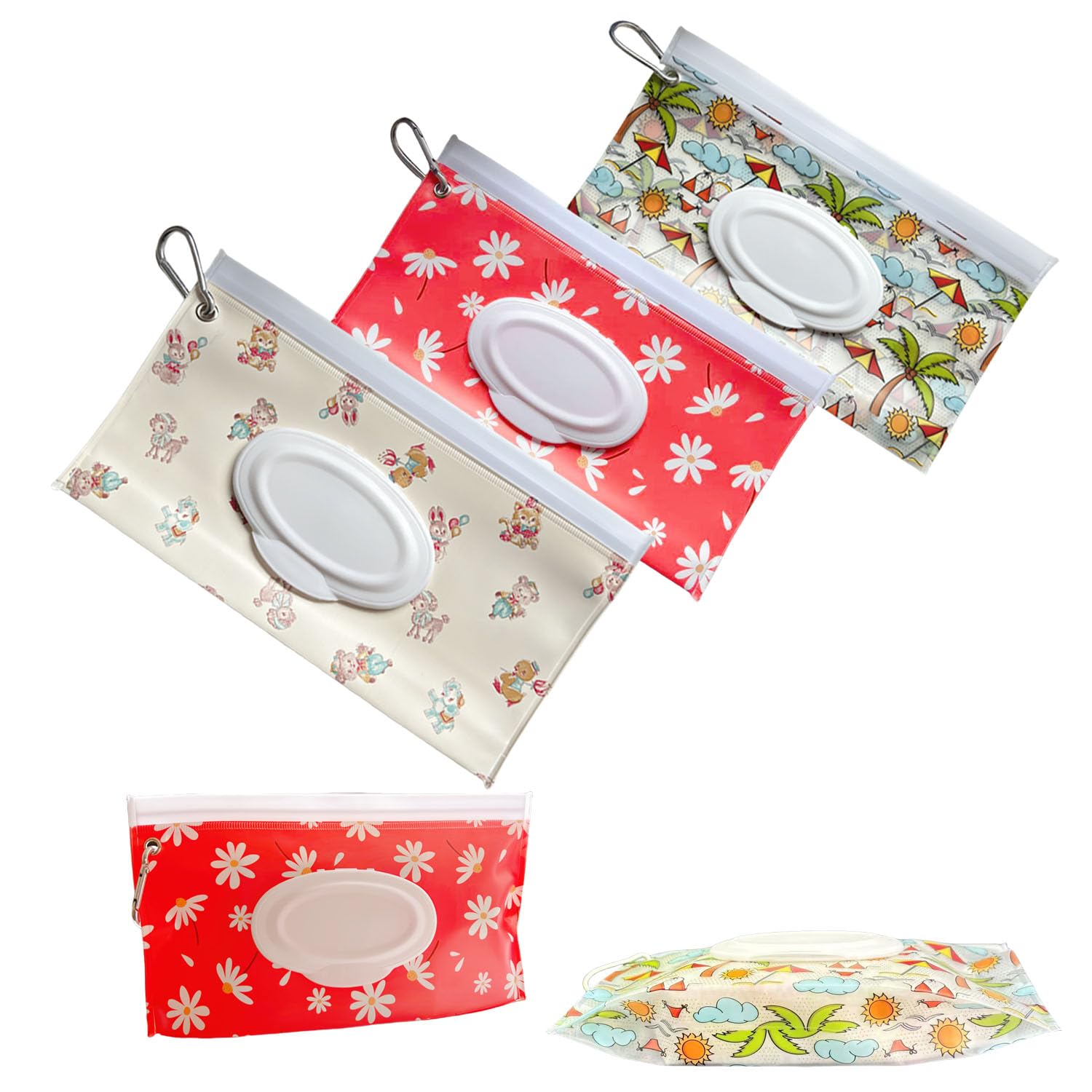 3 PCS Baby Wipes Dispenser Portable Wet Wipe Dispenser Bag，Portable Refillable Wipe Holder, Baby Wipes Container, Wipe Dispenser, Wet Wipe Carrying Case Holder for Travel