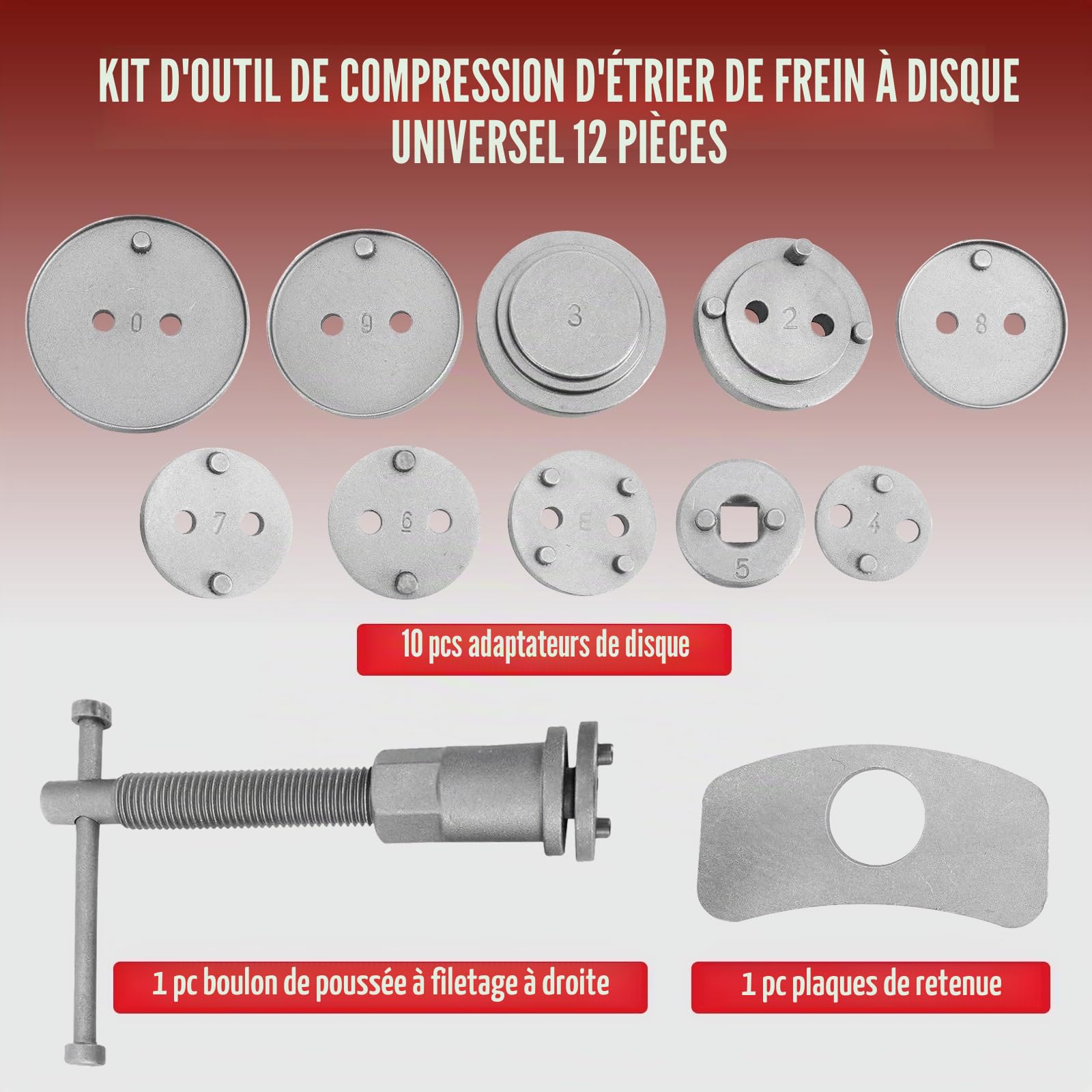 BOOMSTART Jeu de 12 pièces de remise en position de pistons de frein universel, kit d'outil de remise en position de frein universel