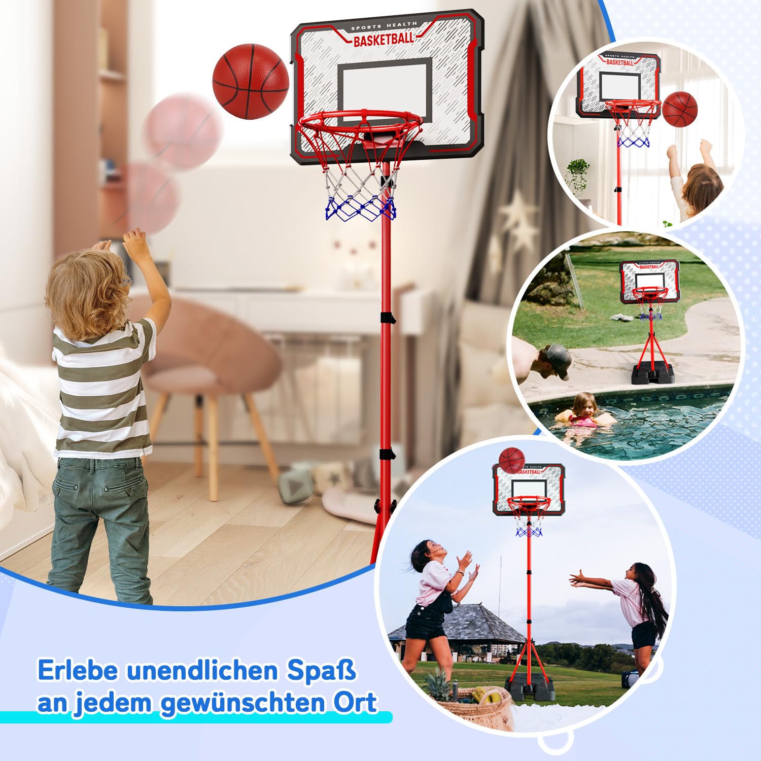 Kinder Basketballkorb mit Darts Target 2 in 1 mit Ständer hochverstellbarer 88-189 cm, Mini Basketball Outdoor Indoor und Außenbereich für Kinder im Alter von 3 bis 8 Jahren