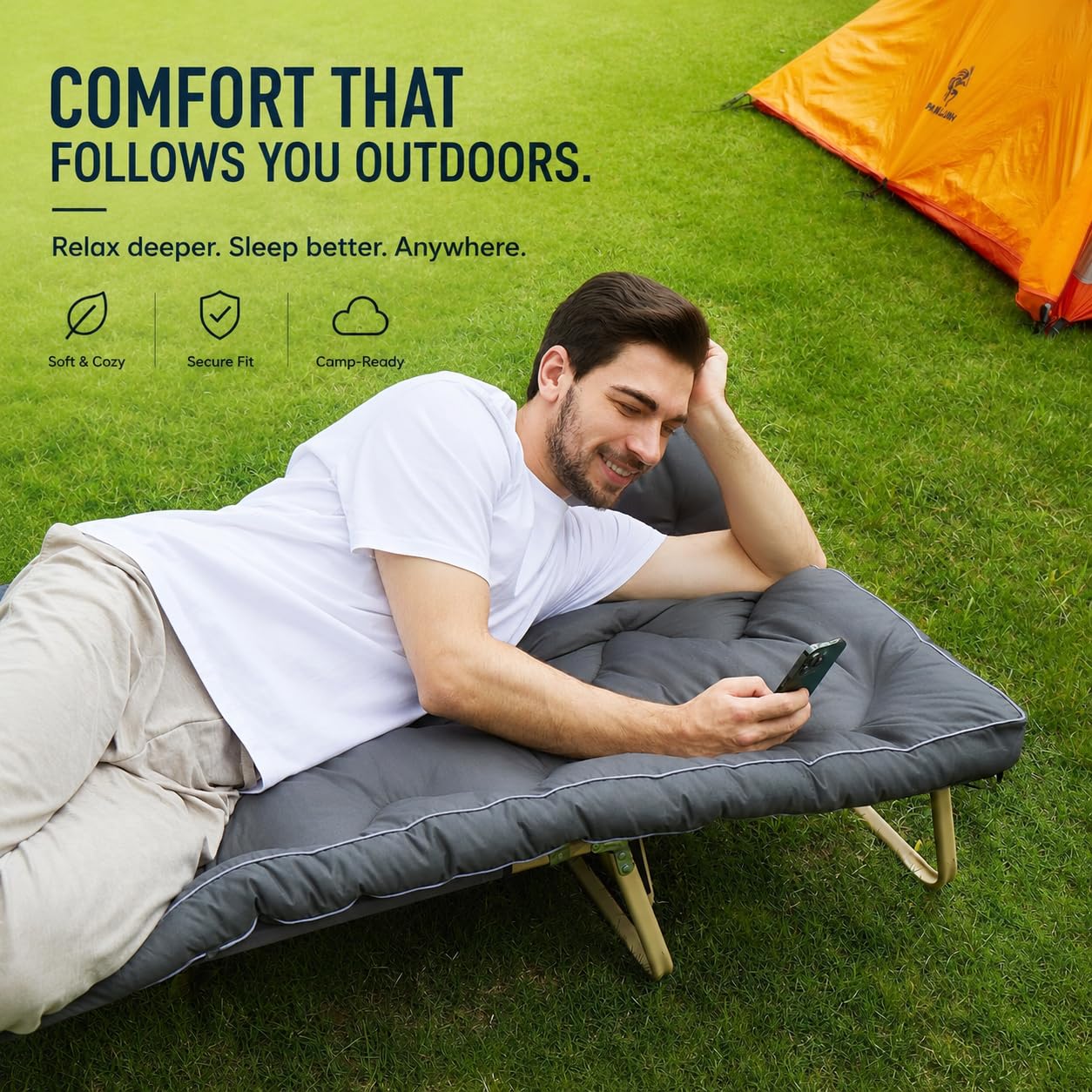 Jamdok Matelas de couchage épais pour lit de camp (190 x 75 cm), lit matelassé pour dormir en camping, matelas de couchage pour le sol, portable - gris