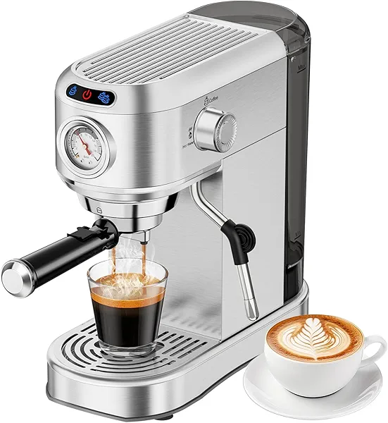 ANYCOLD Espresso Machine 20 Bar, Compact Espresso Maker, Stainless Steel Expresso Coffee Machines with Steam Milk Frother & 34oz Removable Water Tank for Home Latte, Cappuccino, Silver