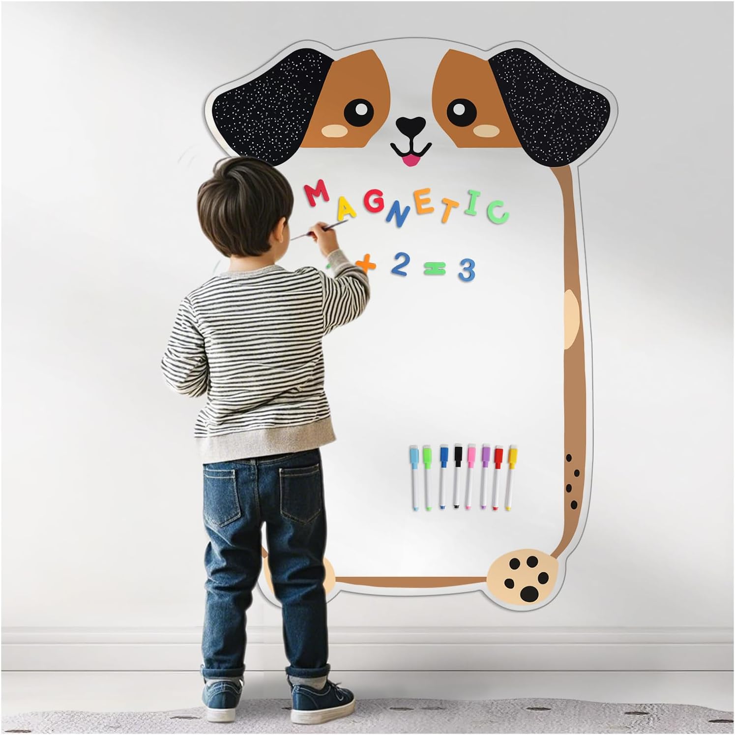 Magnetic Dry Erase Board for Wall 37" x 24", Cute Puppy Magnetic Wall Decal for Kids Playroom, Classroom, Home, School (Cartoon Animals Theme) 37"W x 37"H Dog
