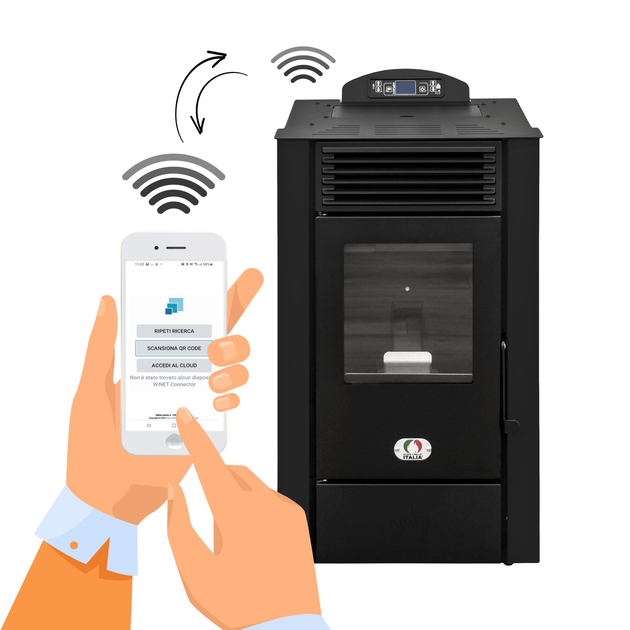 STUFE A PELLET ITALIA Alaska 9 kW WiFi 5 Gwiazdki - Piec Powietrzny Wentylowany Skuteczność 92% Ogrzewa 80 m² Autonomia 20H Certyfikat 5 Gwiazdek Kontrola WiFi Programowalna 5 Moców 24-miesięczna