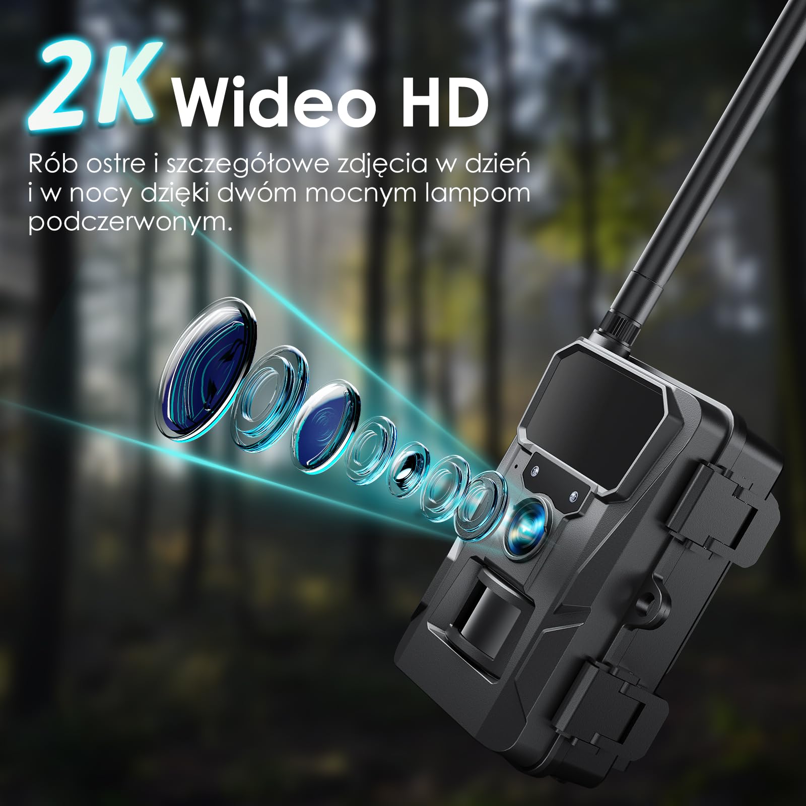 WOLFANG Komórkowa kamera przyrodnicza 4G LTE, połącz ogólnokrajową kamerę 4G LTE, 2K 48 MP z kontrolą aplikacji, super noktowizor, wyświetlacz 2'TFT, wyzwalacz 0,2 s, aktywowany ruchem, wodoodporna