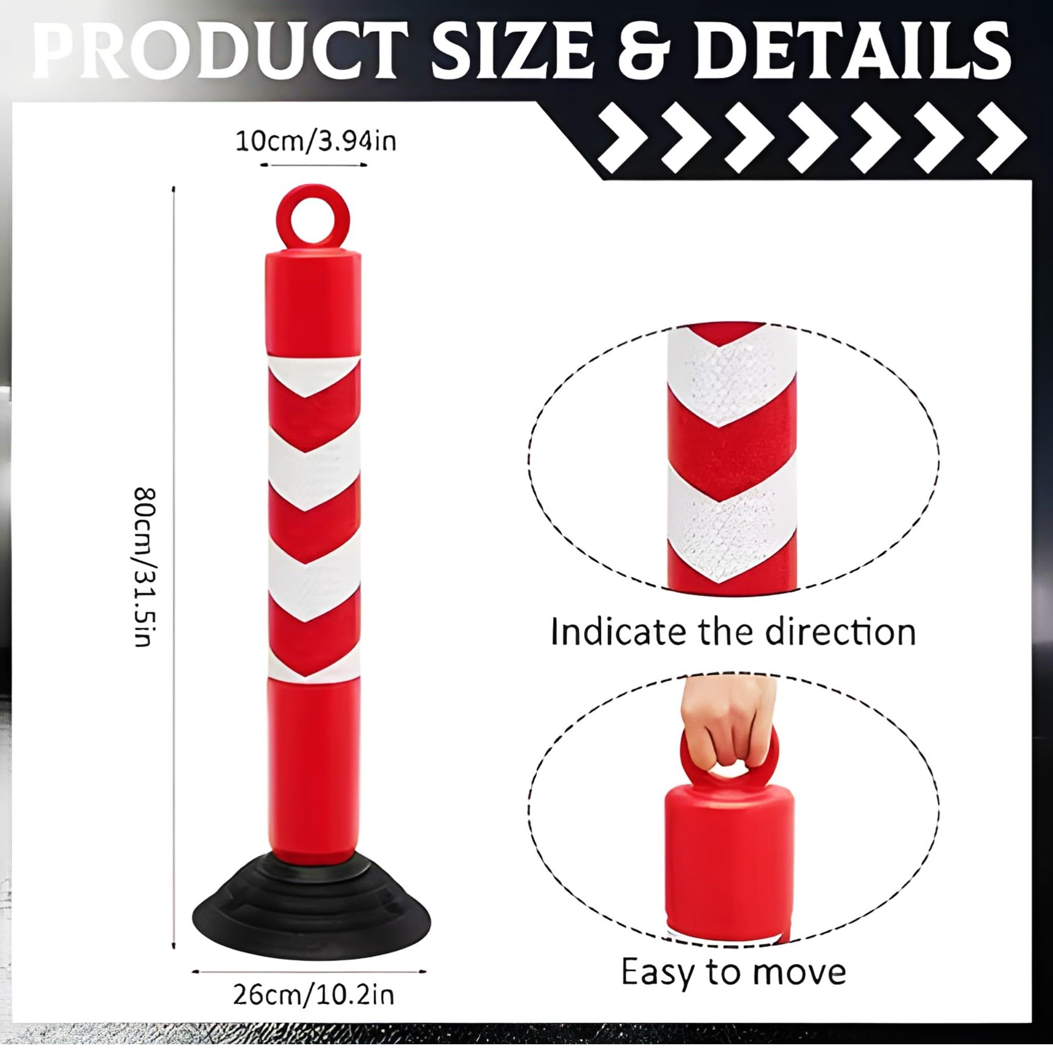 BricoLoco.com Poste señalización y balizamiento. ¡¡¡BASCULANTE - FLUORESCENTE -DESMONTABLE!!! Baliza poste separador de filas para eventos. Rojo y blanco de 80 cms. (2)