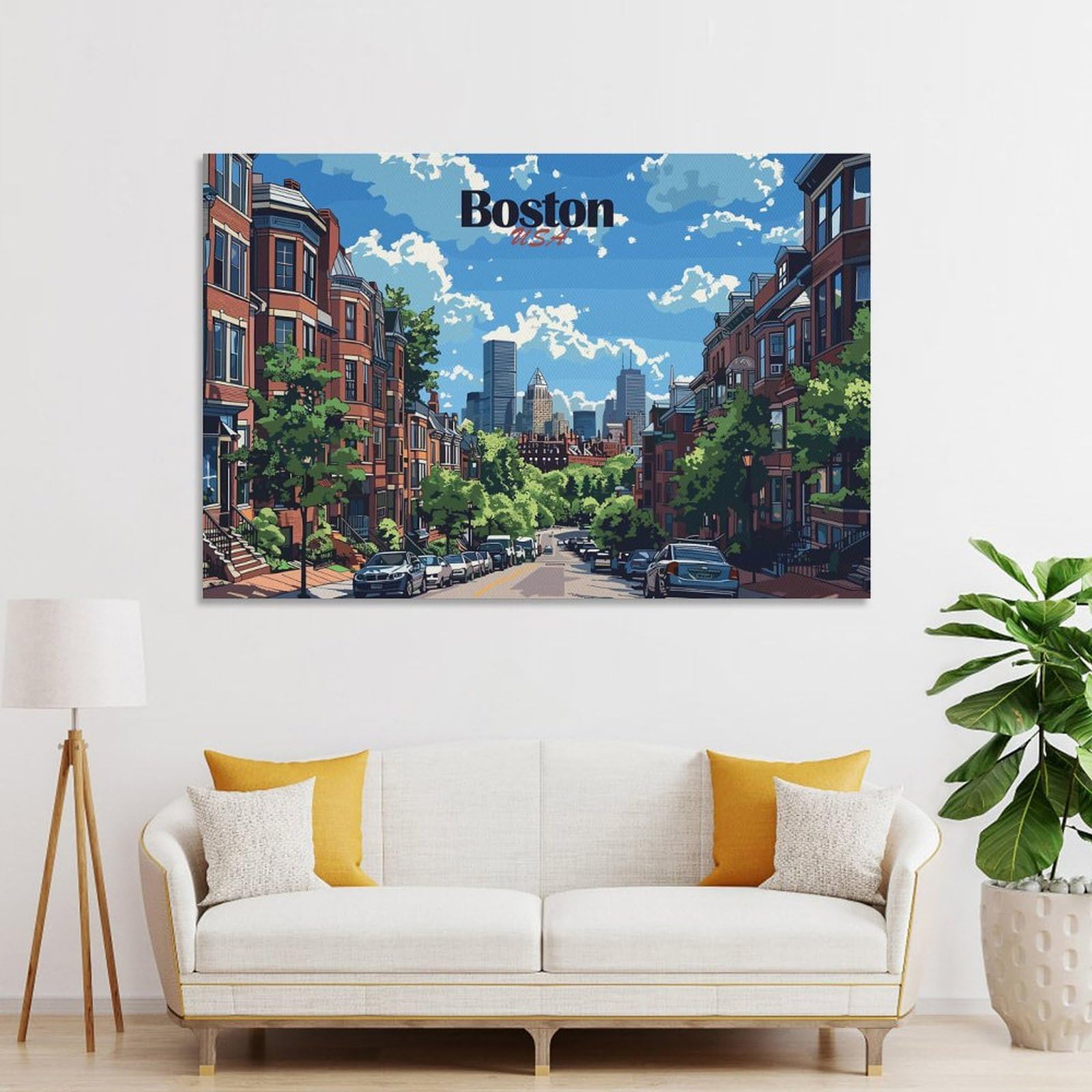 Junmoney Boston Cityscape Canvas Wall Decor, 24x36inch(60x90cm), for Home Office, Desk Area Or Studio, Wall Art That Adds Style to Work Areas