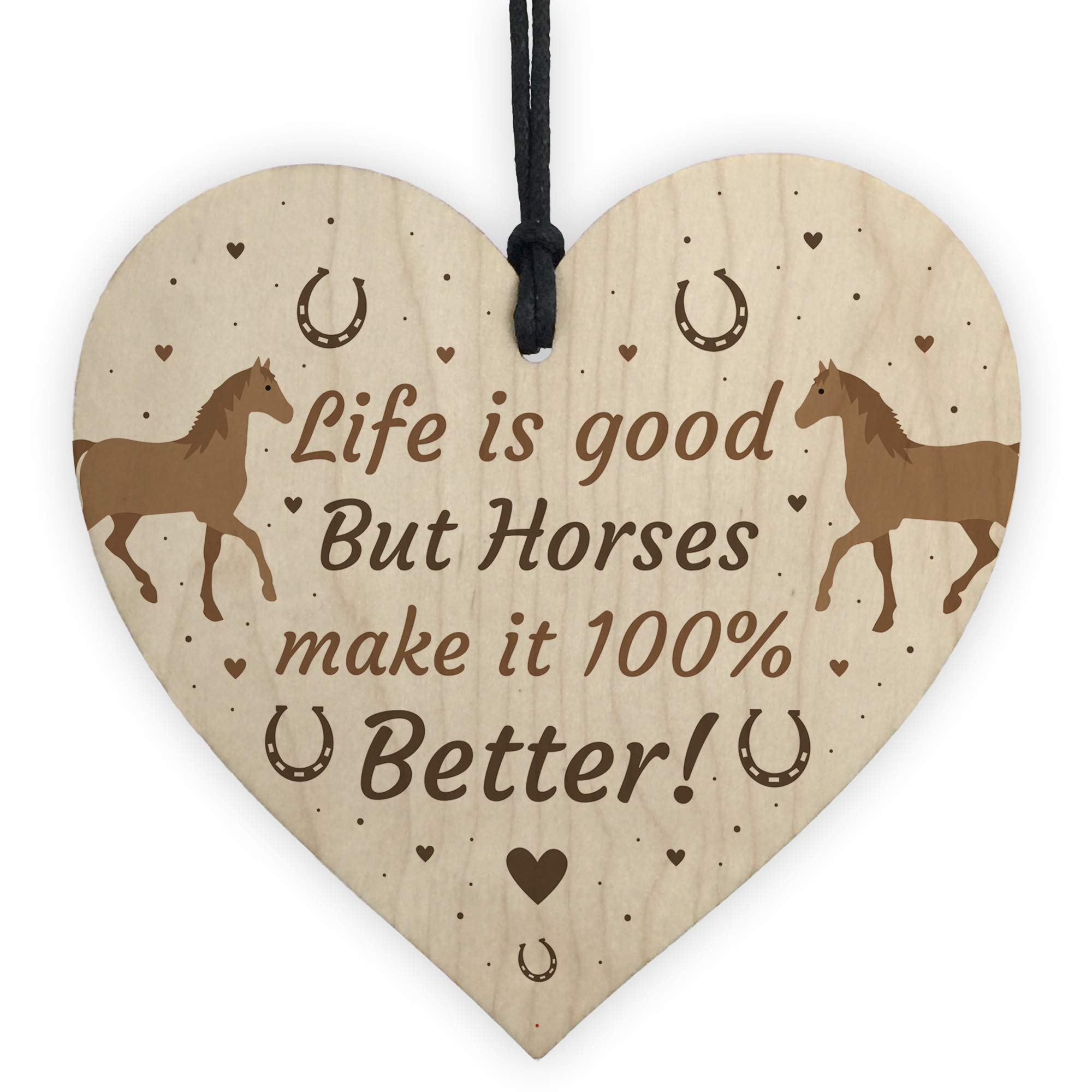 Red Ocean Women's Brown Funny Friendship Gift Horse Gifts For Wooden Heartn Stable Accessory Wall Door Sign