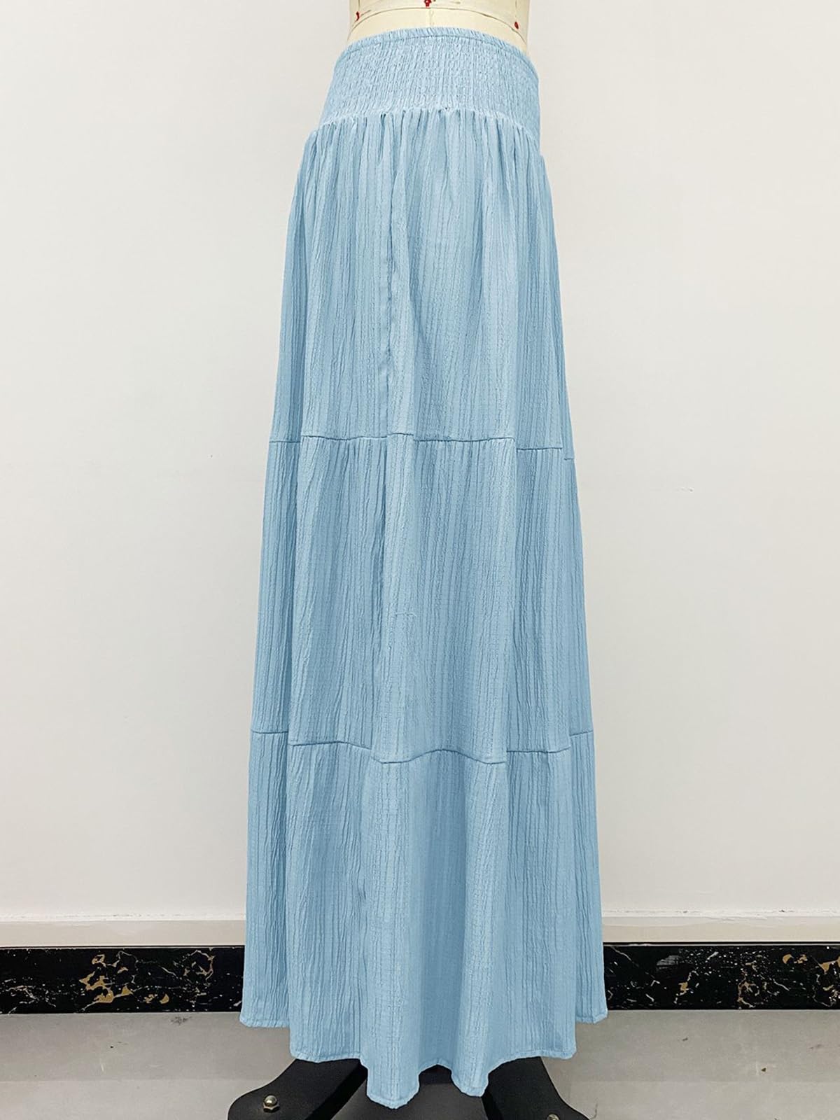Gonna Lunga Maxi da Donna,Gonna A Trapezio Elastico in Vita Alta | Gonna A Balze Plissettata A Strati, Abbigliamento Casual Festival, Spiaggia E Vacanze