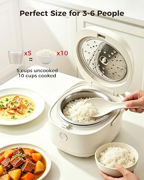 Novaspark Stainless Steel Rice Cooker Small 5 Cup (Uncooked) / 10-Cup (Cooked) with Stainless Steel Inner Pot, Compact Mini Rice Cooker Small Kitchen, Low Carb Rice Maker, 24H Timer and Auto Keep Warm