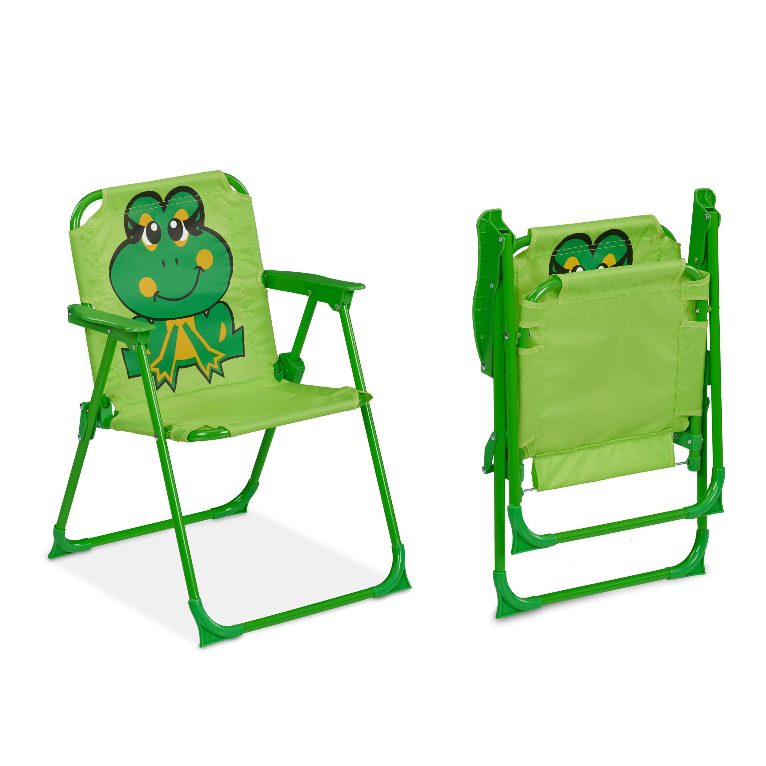 Relaxdays Tavolo Bambini con Ombrellone, Set 2 con Sedie, da Campeggio e Giardino, Tavolino Picnic, Design Rana, Verde