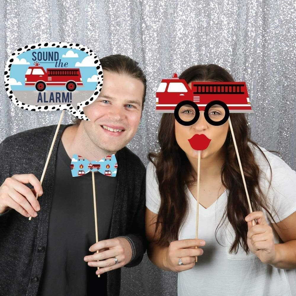 Big Dot of Happiness Fired Up Fire Truck - Firefighter Firetruck Baby Shower or Birthday Party DIY Photo Booth Decor and Accessories - 30 Photo Props with Photo Booth Sign Party Virtual Bundle